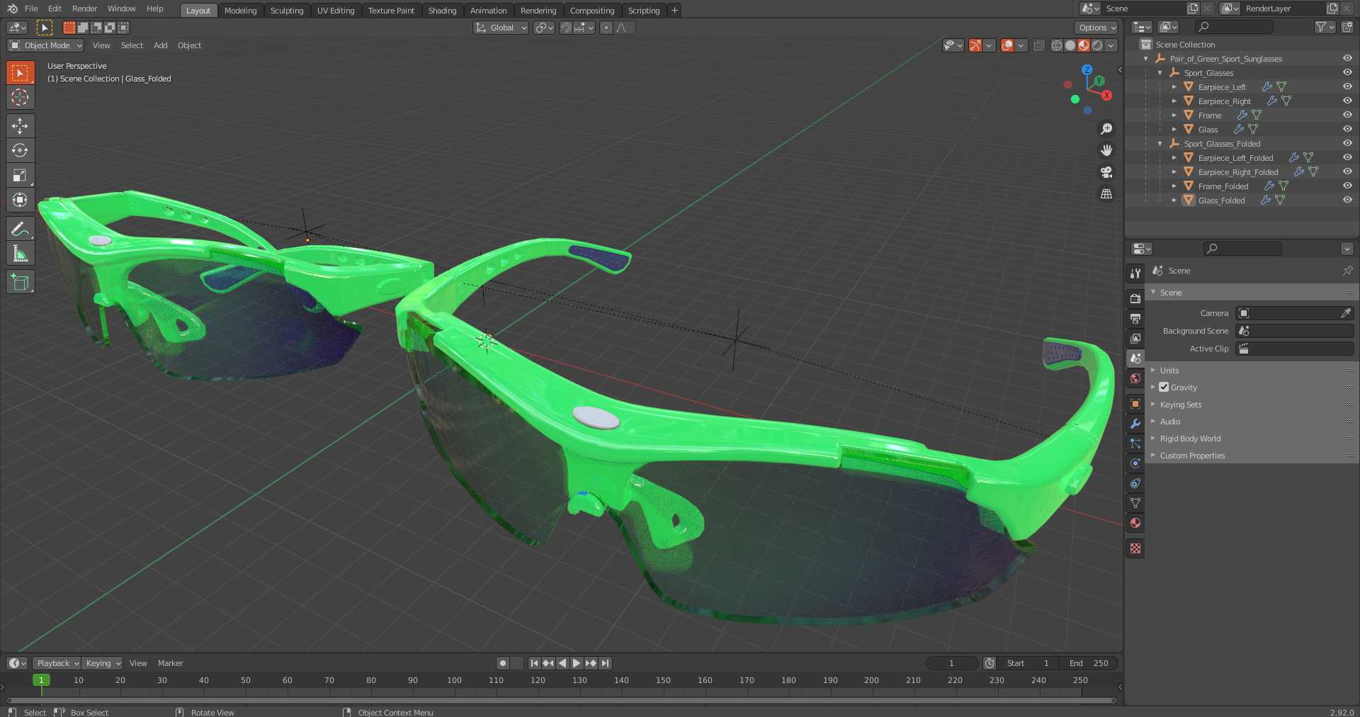 3D model Pair of Green Sport Sunglasses