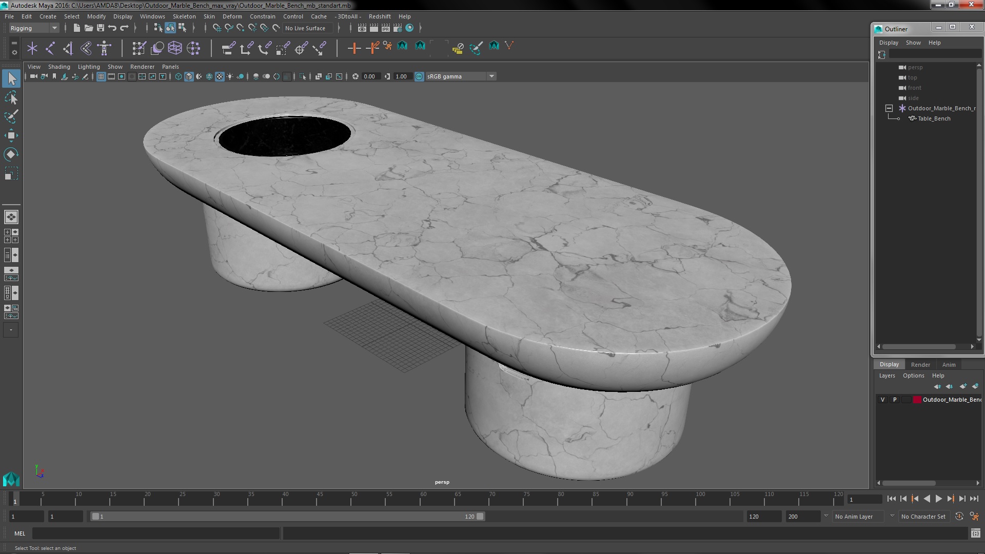 3D model Outdoor Marble Bench