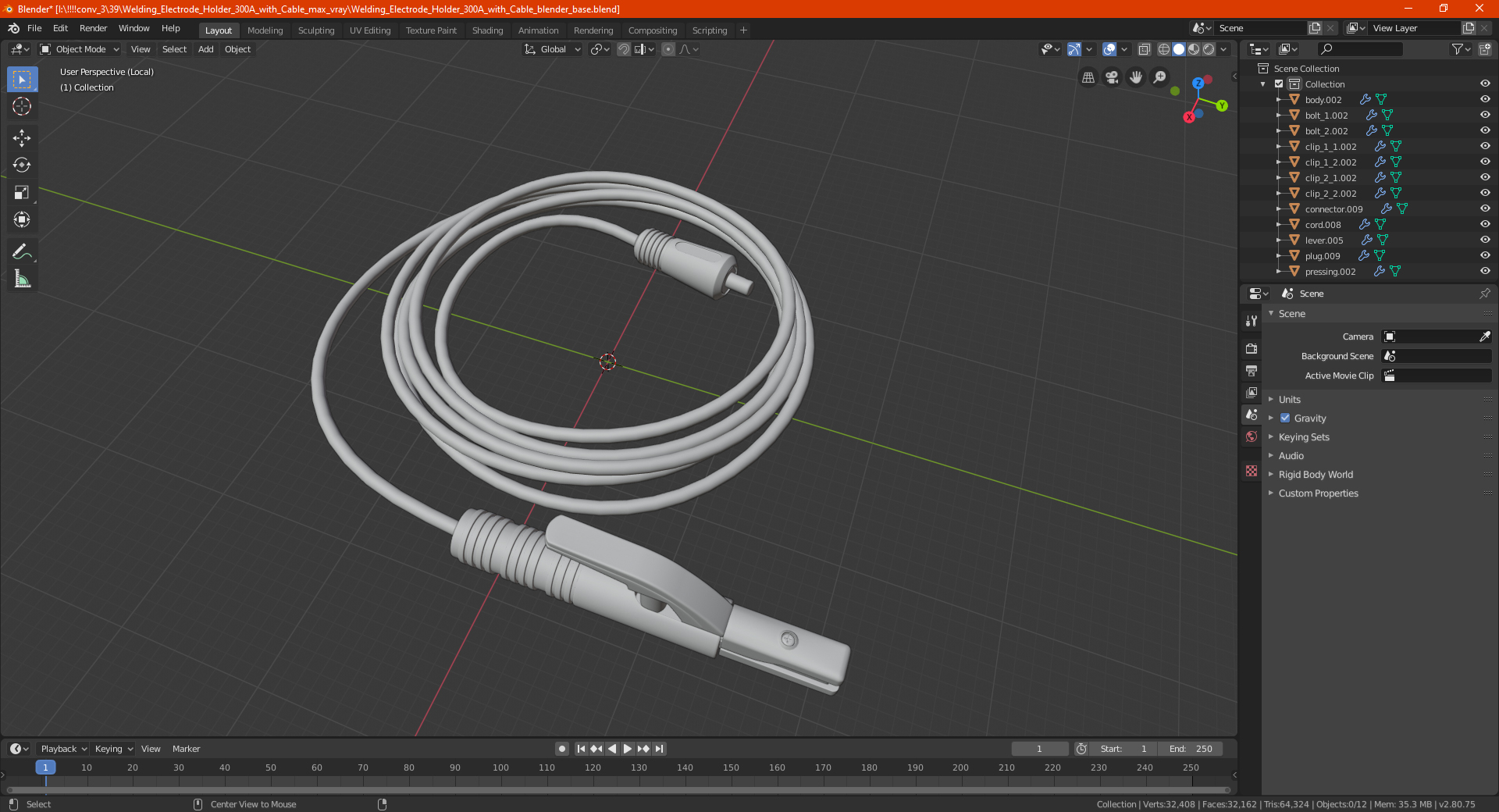 3D model Welding Electrode Holder 300A with Cable