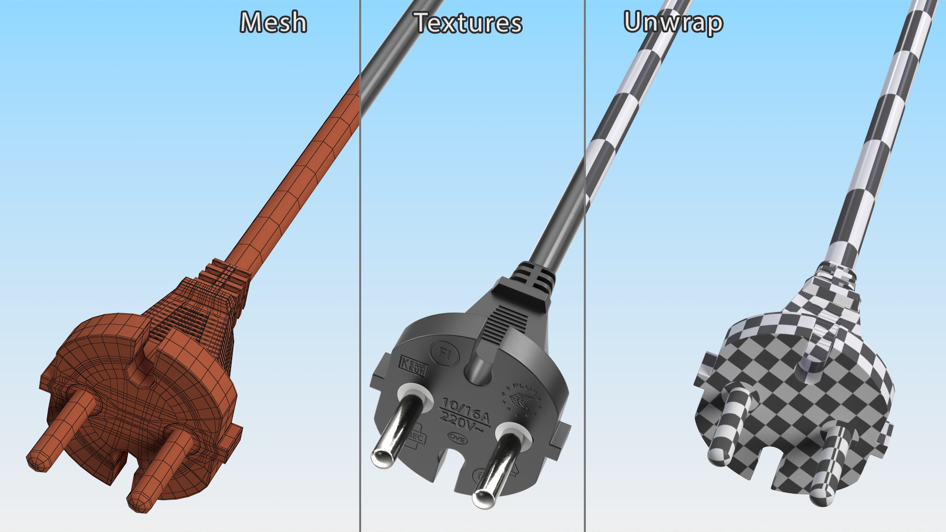 Type E Electric Plug Black Rigged for Maya 3D