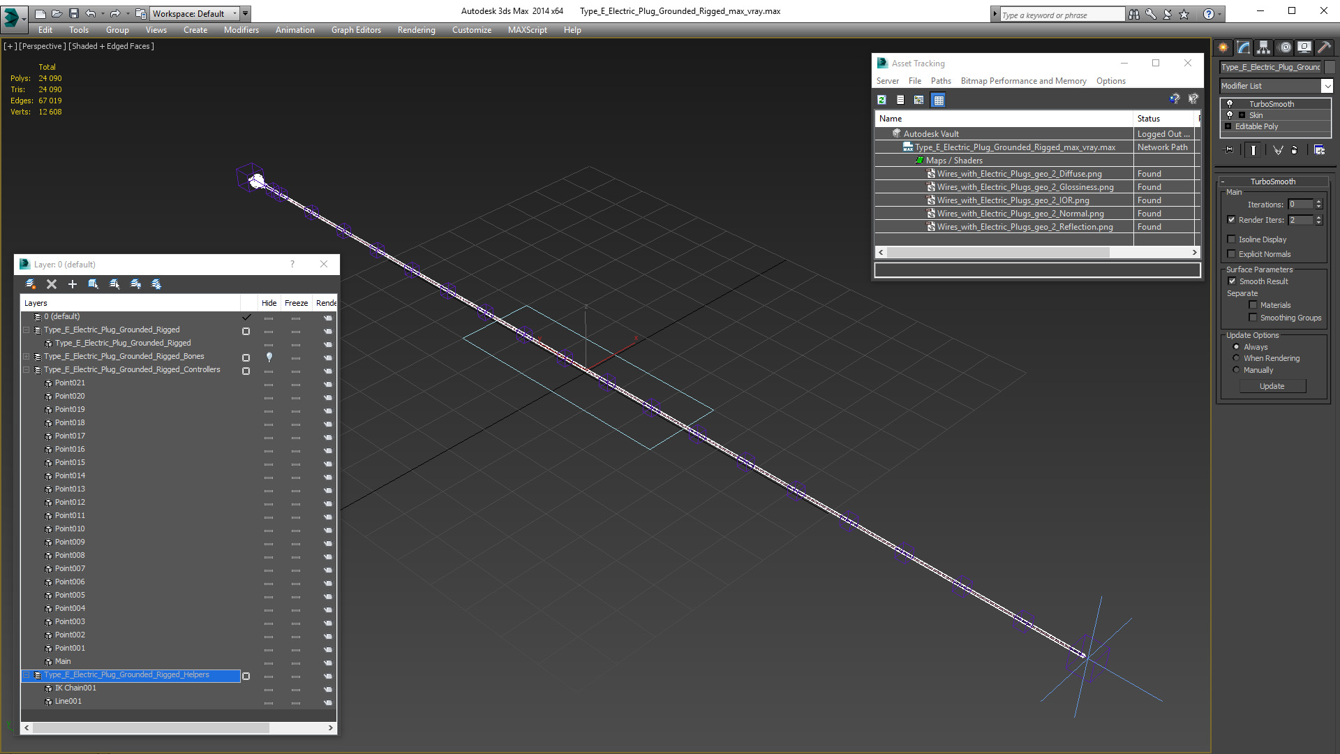 Type E Electric Plug Black Rigged for Maya 3D