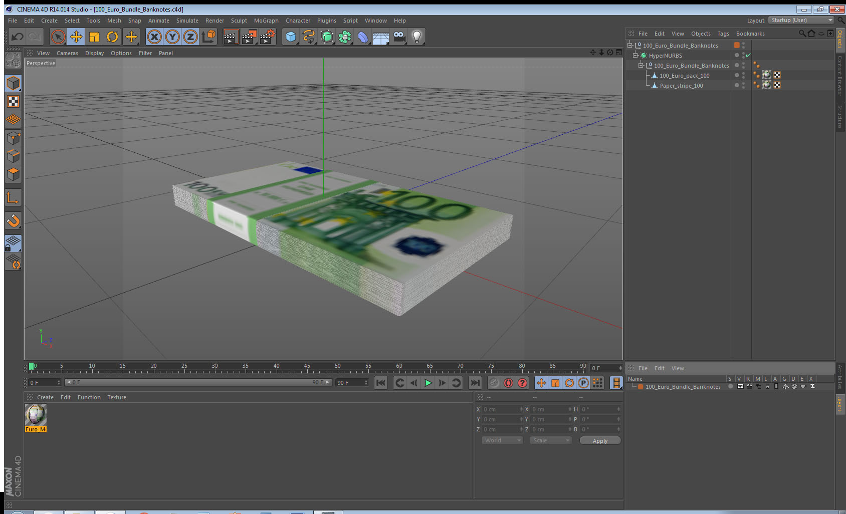 3D model 100 Euro Bundle Banknotes
