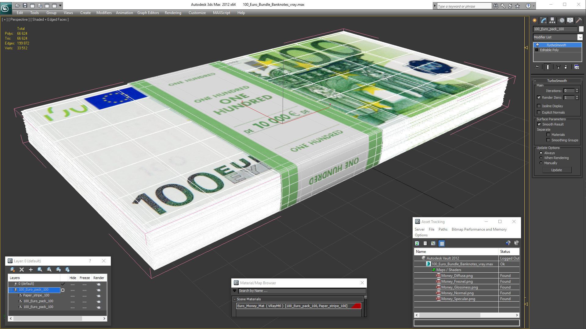 3D model 100 Euro Bundle Banknotes