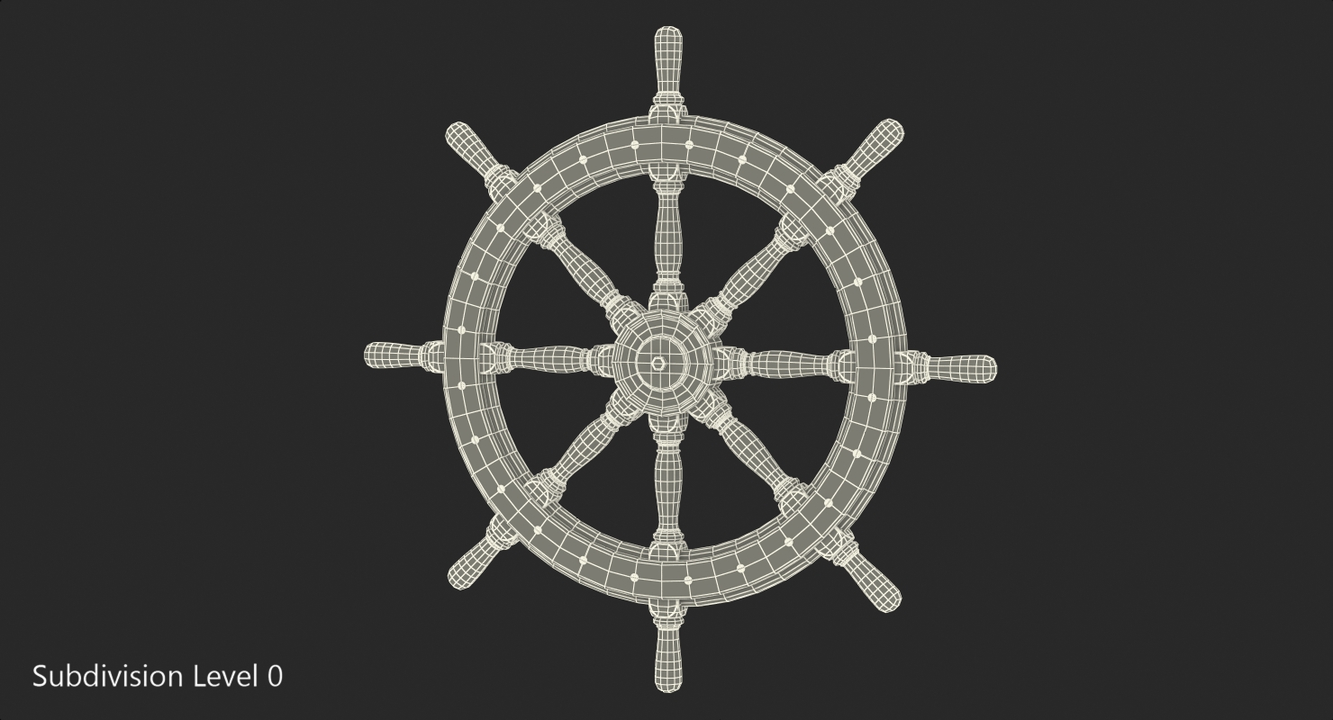 3D Old Wooden Helm Wheel