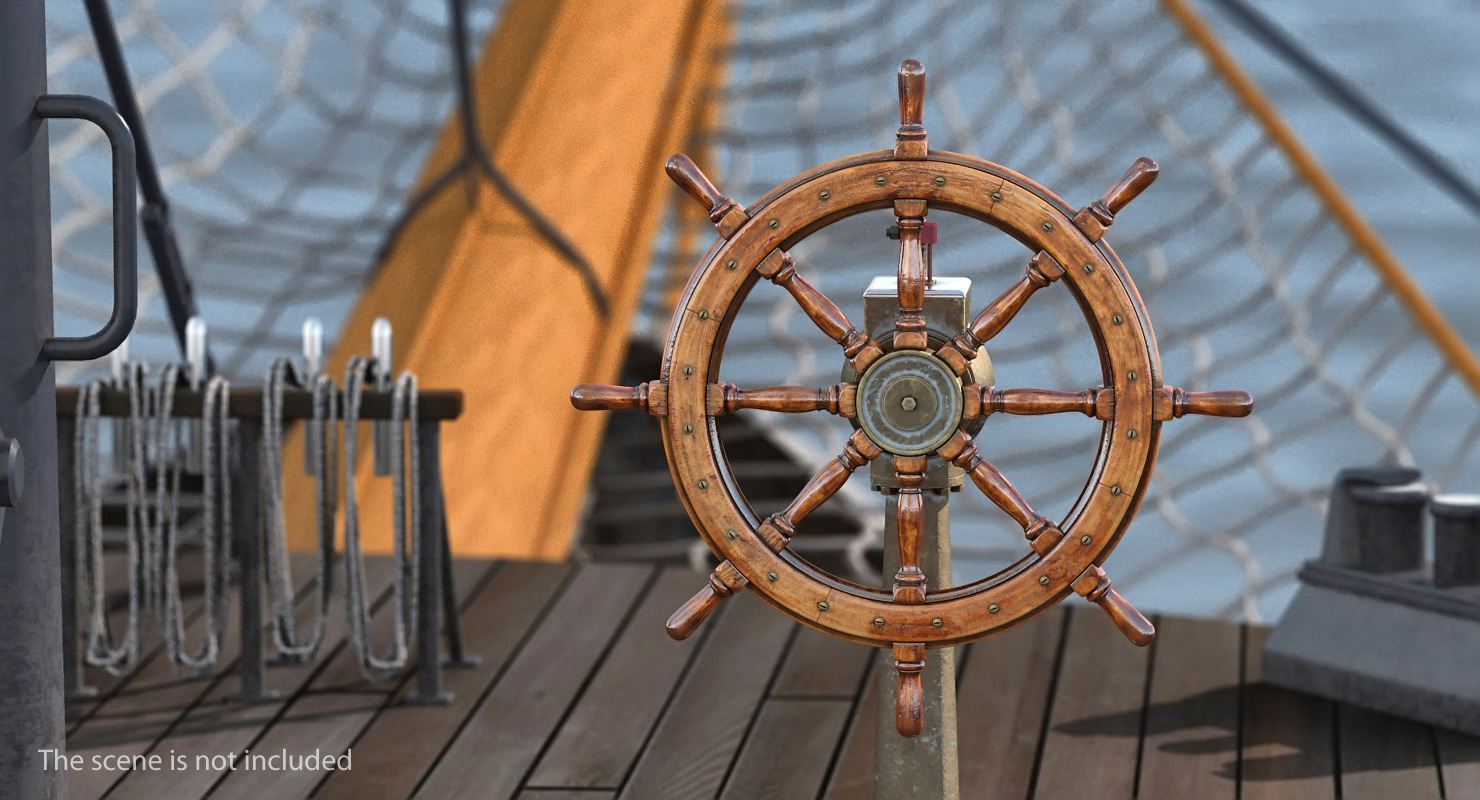 3D Old Wooden Helm Wheel