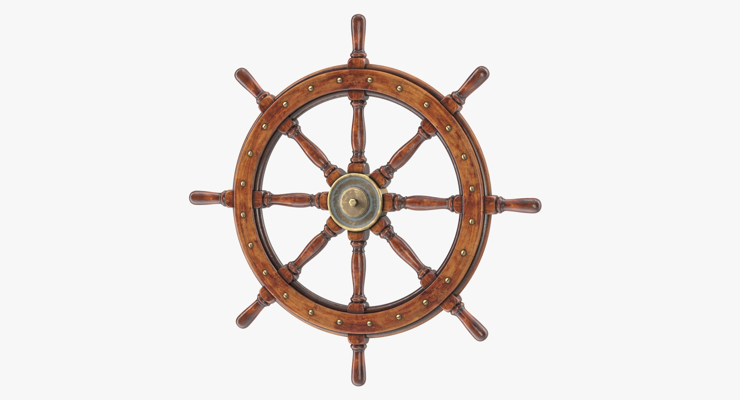 3D Old Wooden Helm Wheel