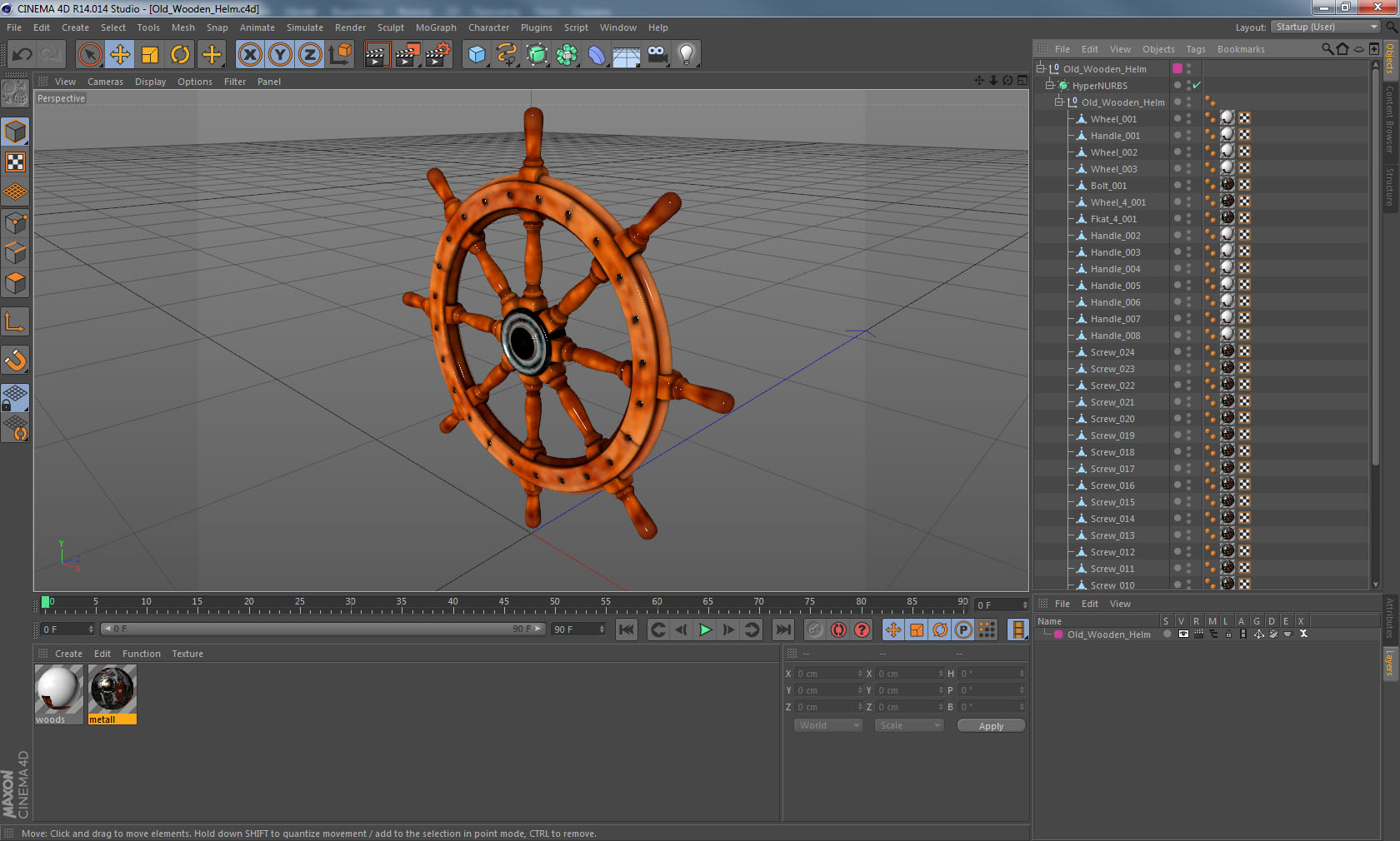 3D Old Wooden Helm Wheel