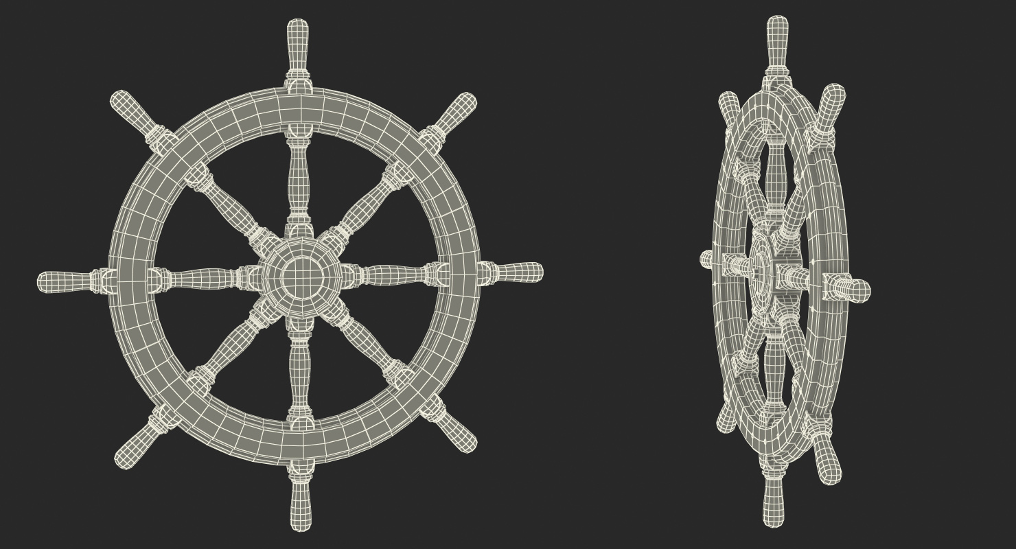 3D Old Wooden Helm Wheel