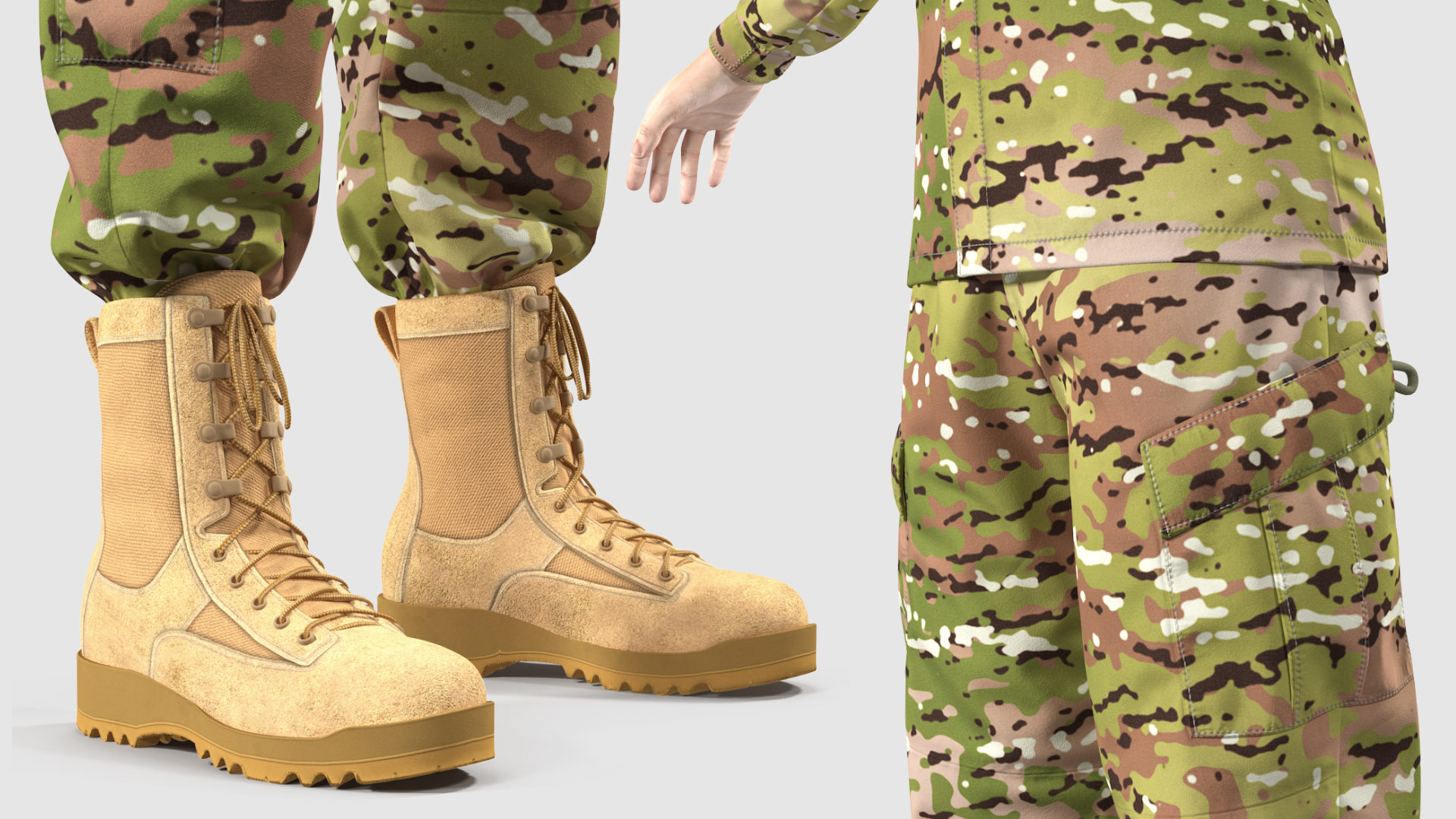 3D model Female US Soldier Camouflage Neutral Pose Fur
