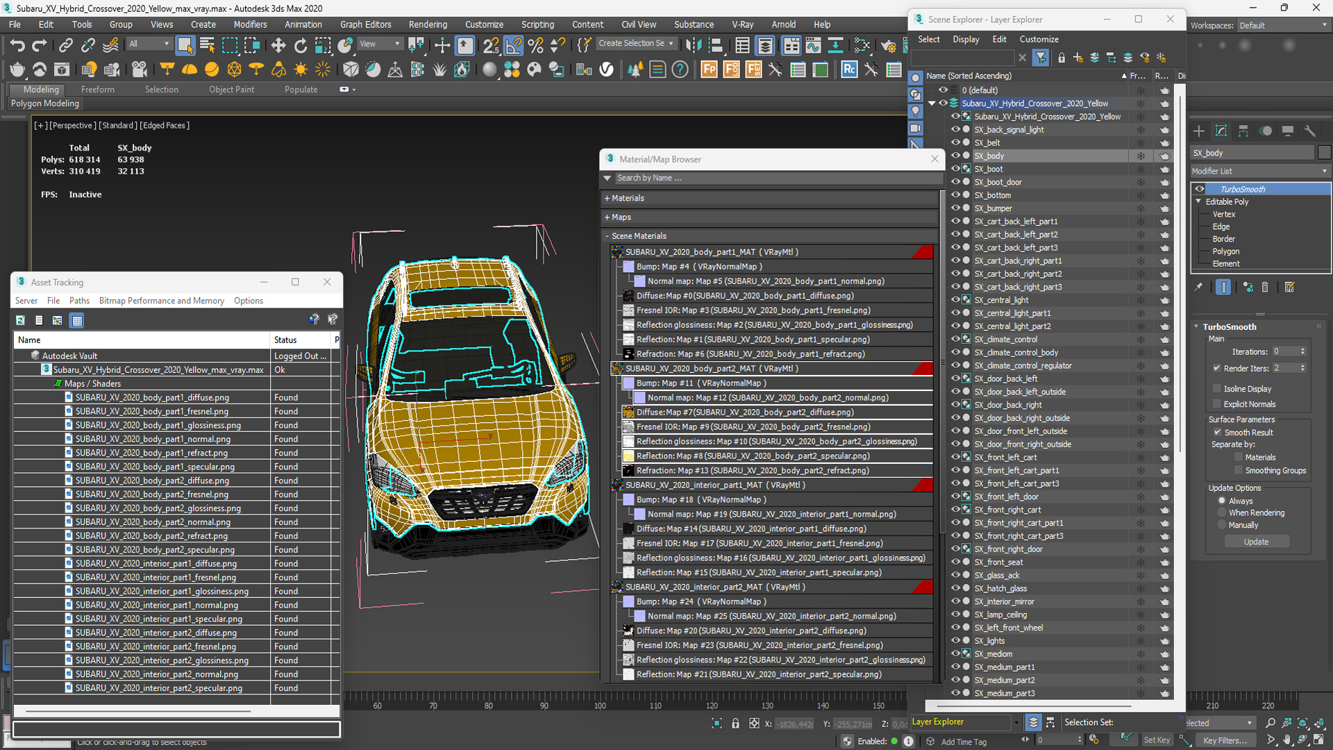 3D Subaru XV Hybrid Crossover 2020 Yellow model