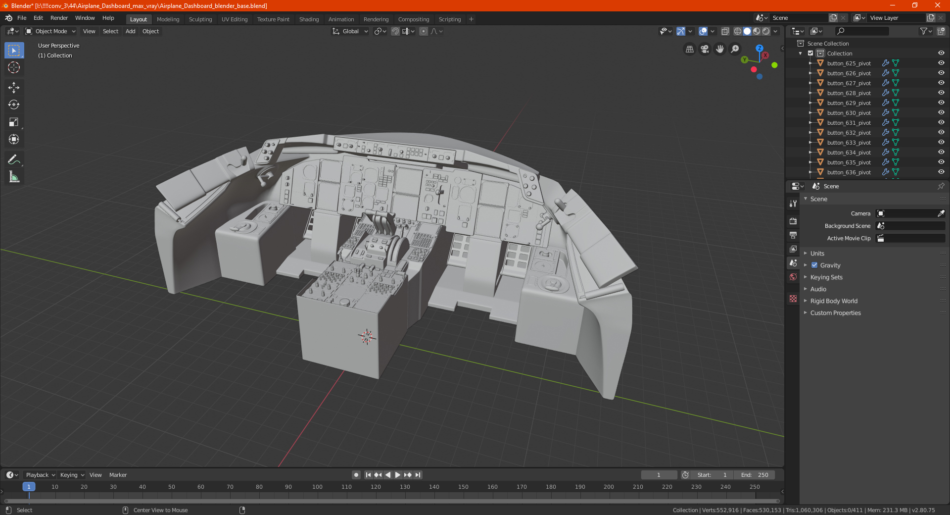3D Airplane Dashboard model