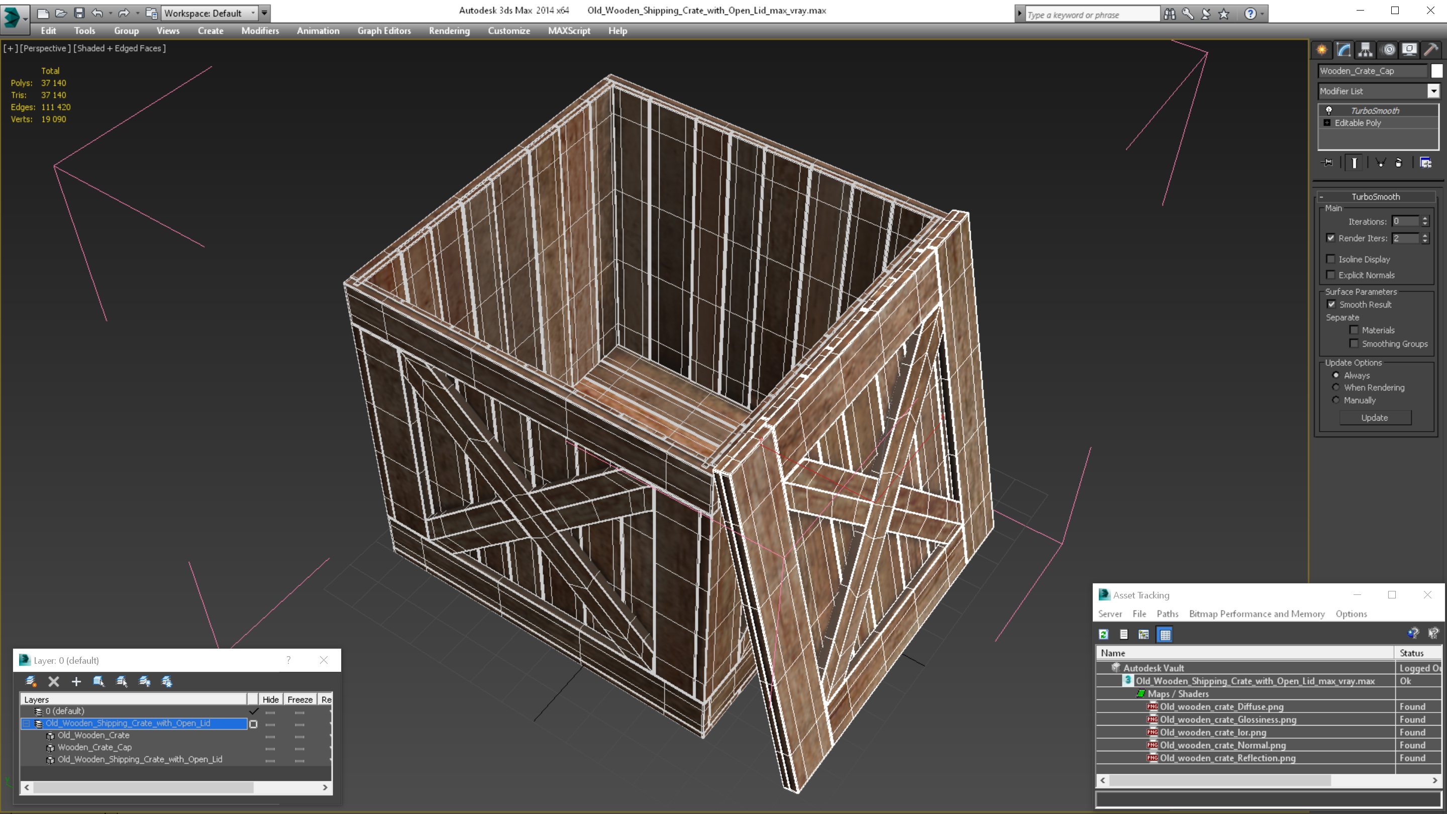 Old Wooden Shipping Crate with Open Lid 3D model