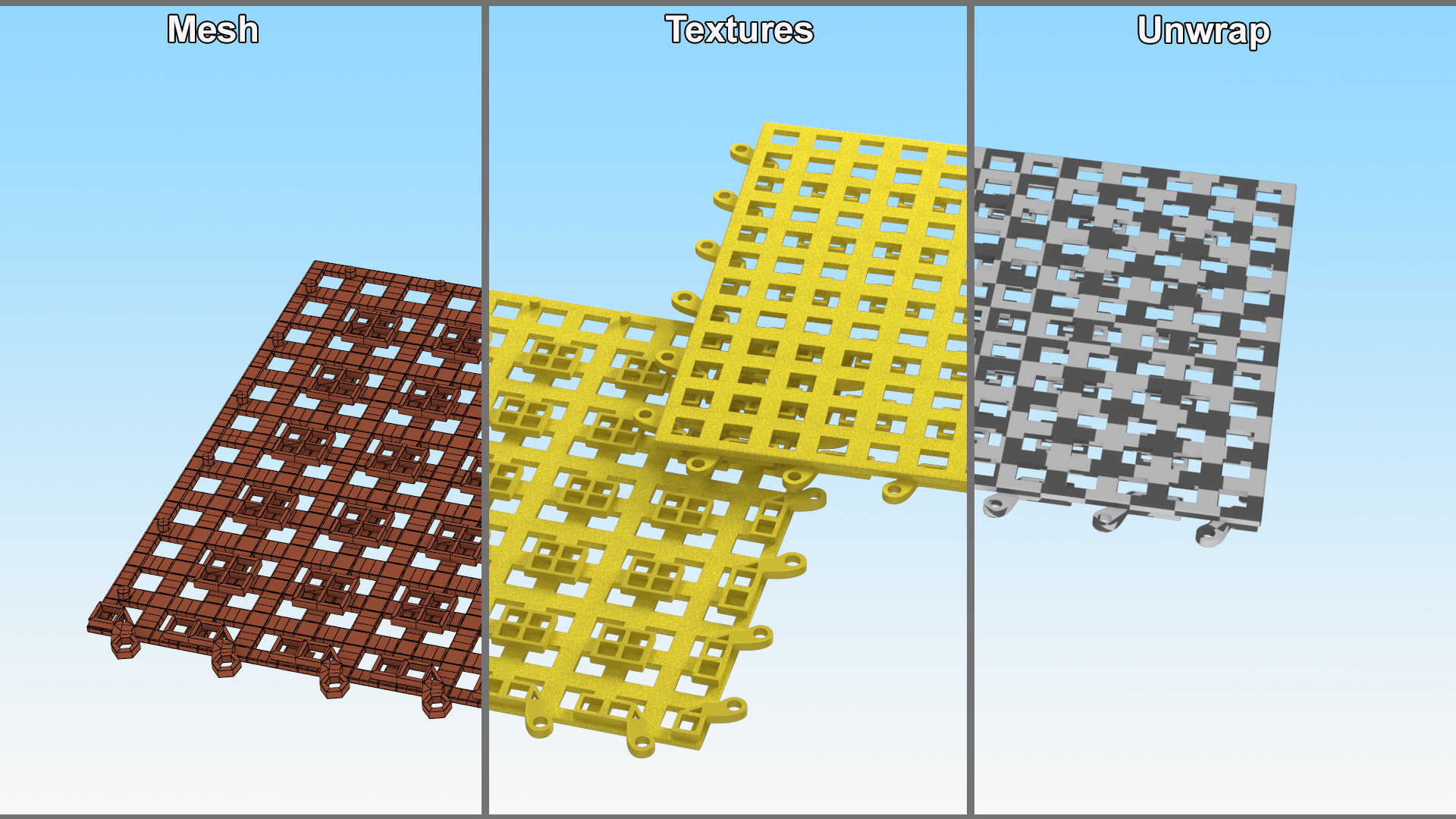 Plastic Floor Mat Tile Yellow 3D model