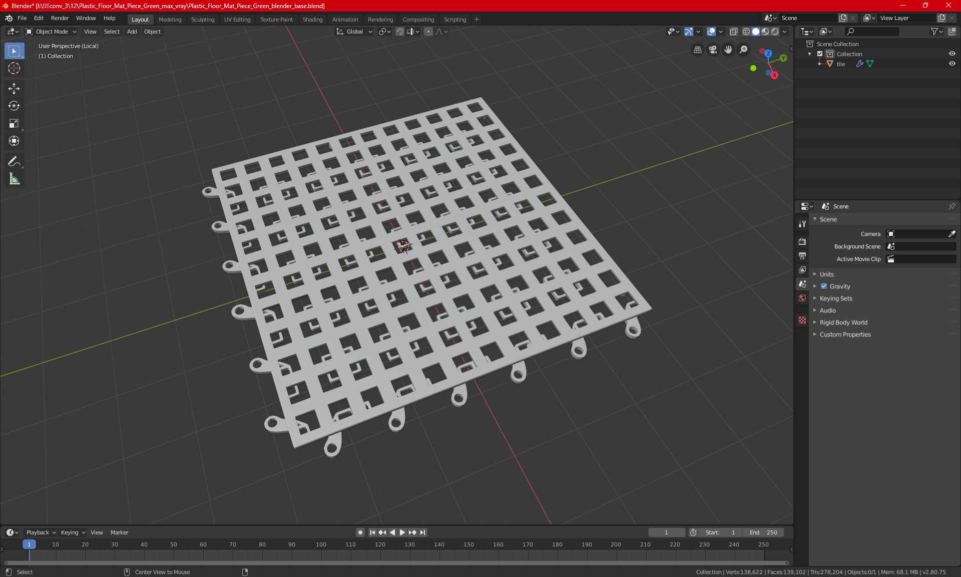 Plastic Floor Mat Tile Yellow 3D model