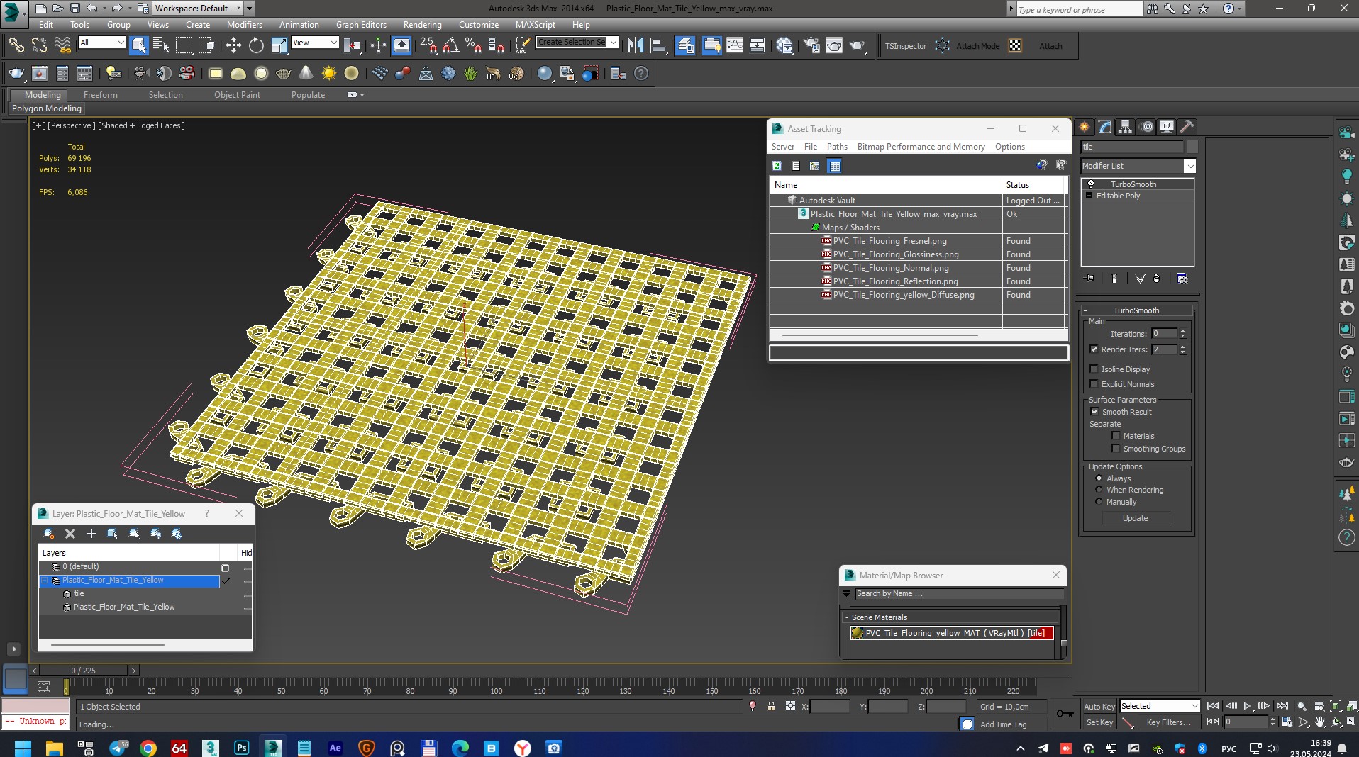 Plastic Floor Mat Tile Yellow 3D model