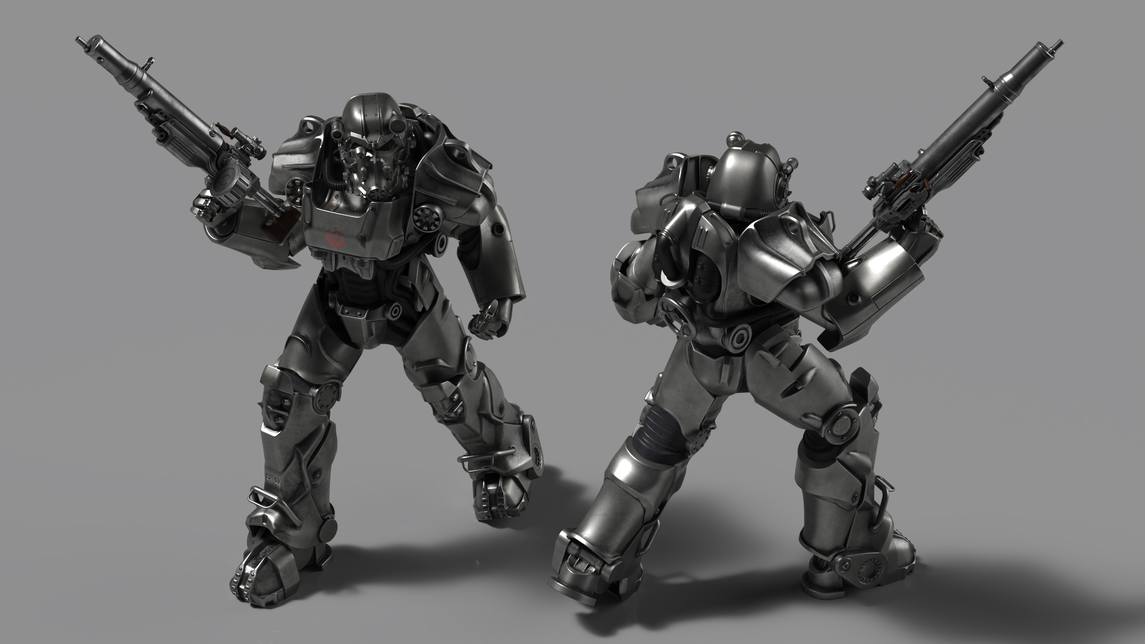 3D T 60 Power Armor Fallout with Rifle Rigged for Cinema 4D