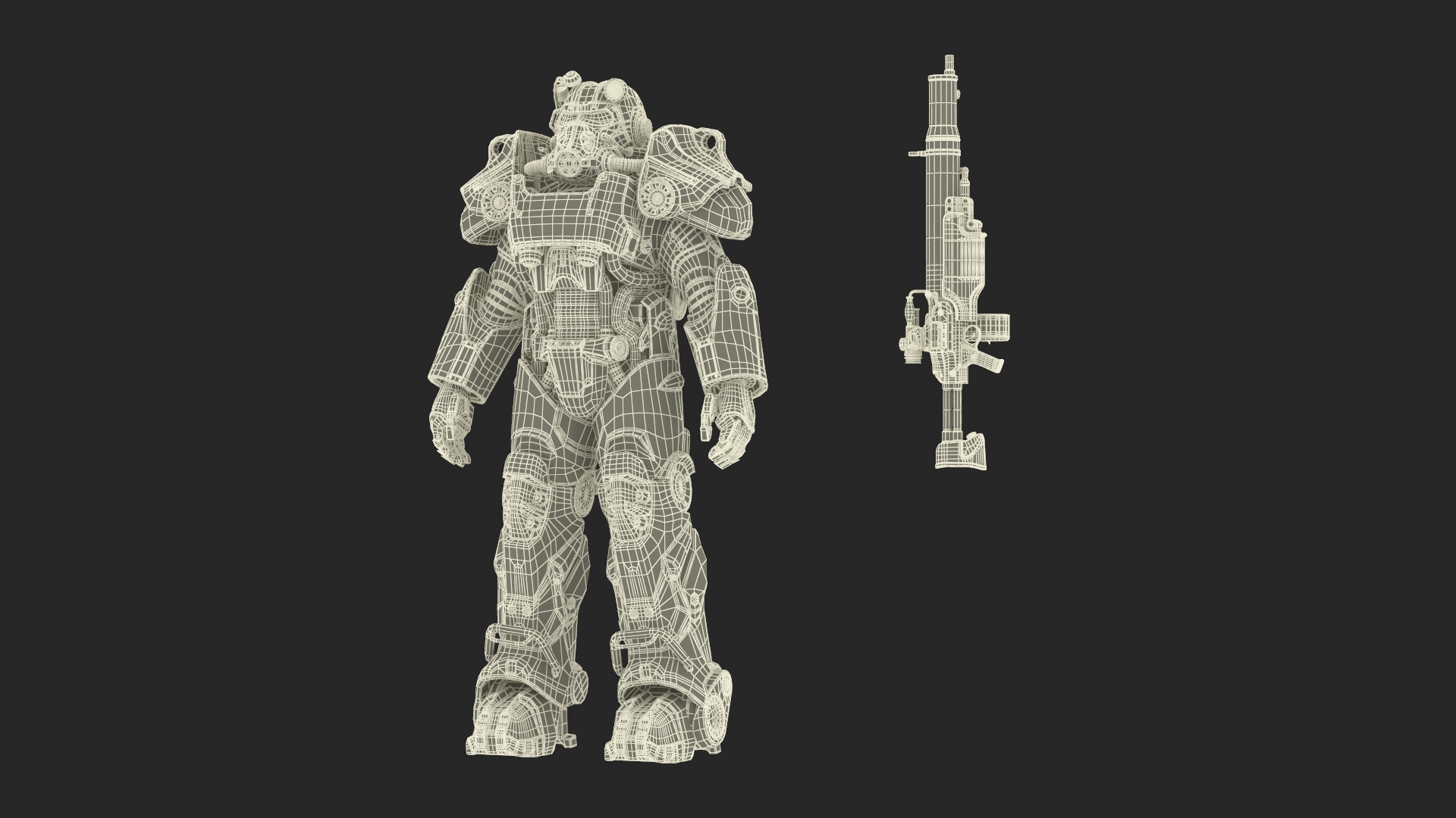 3D T 60 Power Armor Fallout with Rifle Rigged for Cinema 4D