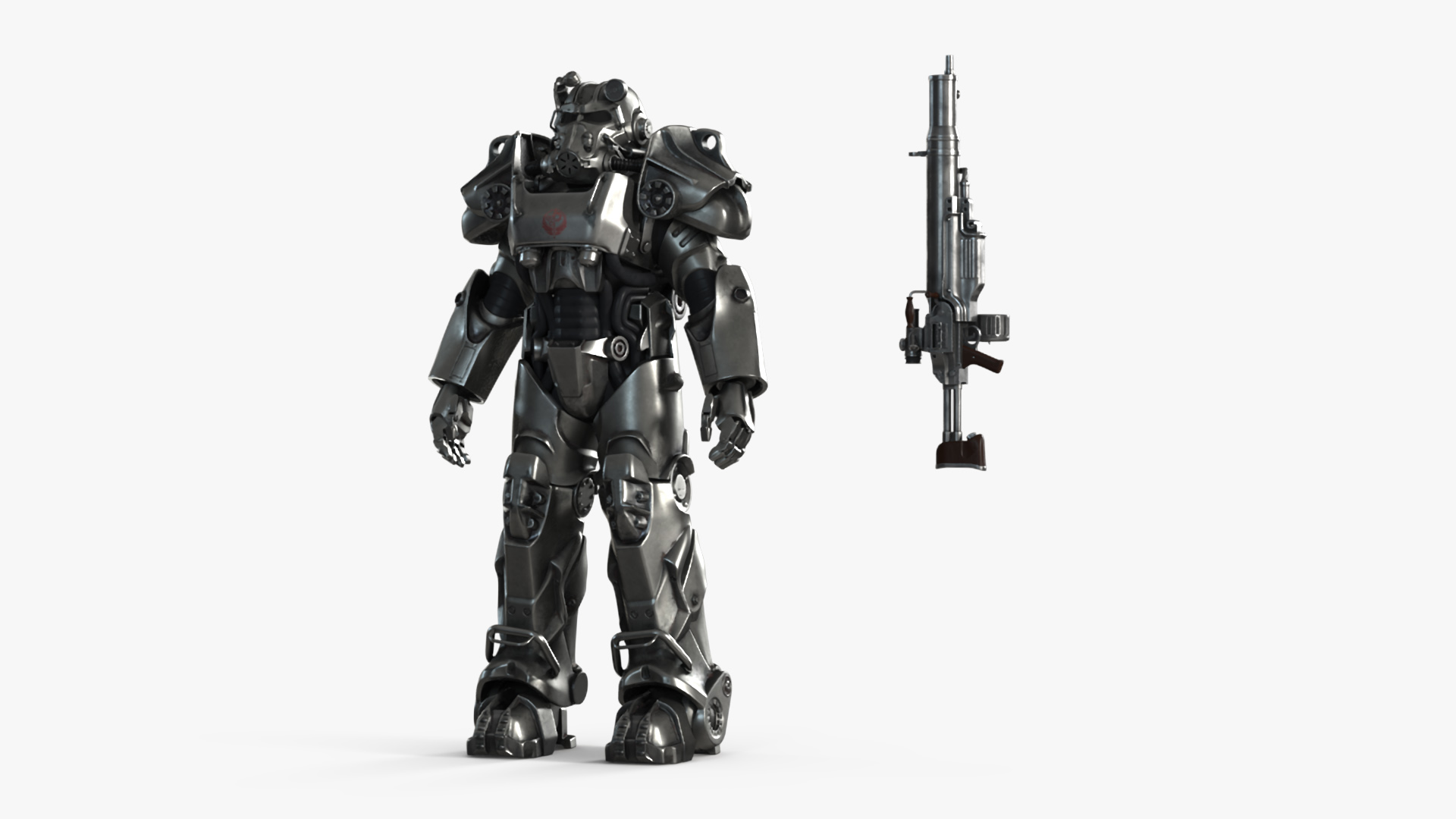 3D T 60 Power Armor Fallout with Rifle Rigged for Cinema 4D