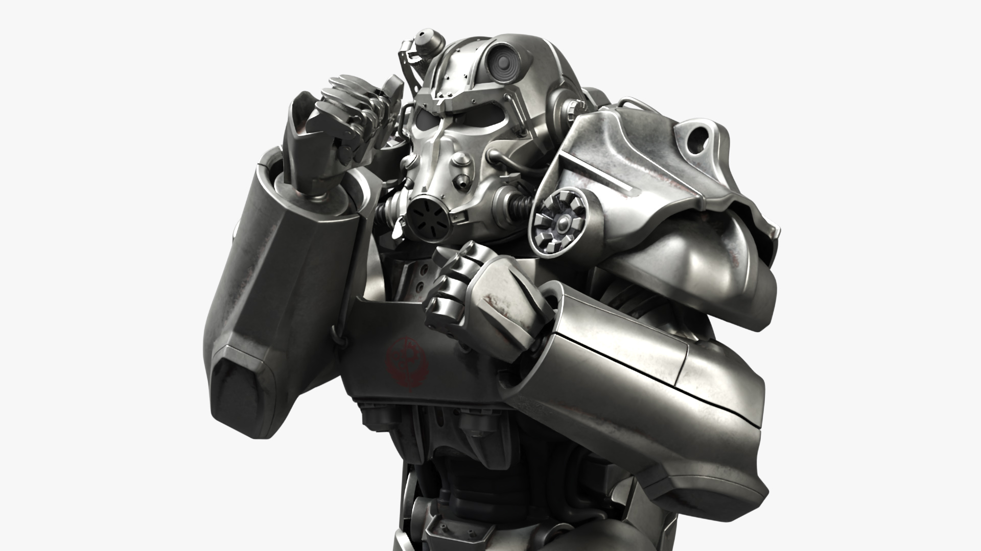 3D T 60 Power Armor Fallout with Rifle Rigged for Cinema 4D