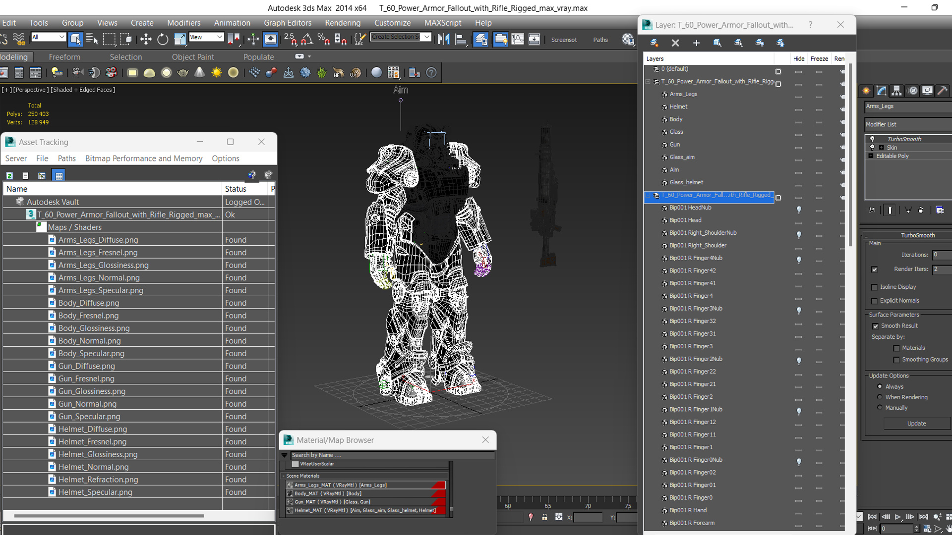 3D T 60 Power Armor Fallout with Rifle Rigged for Cinema 4D