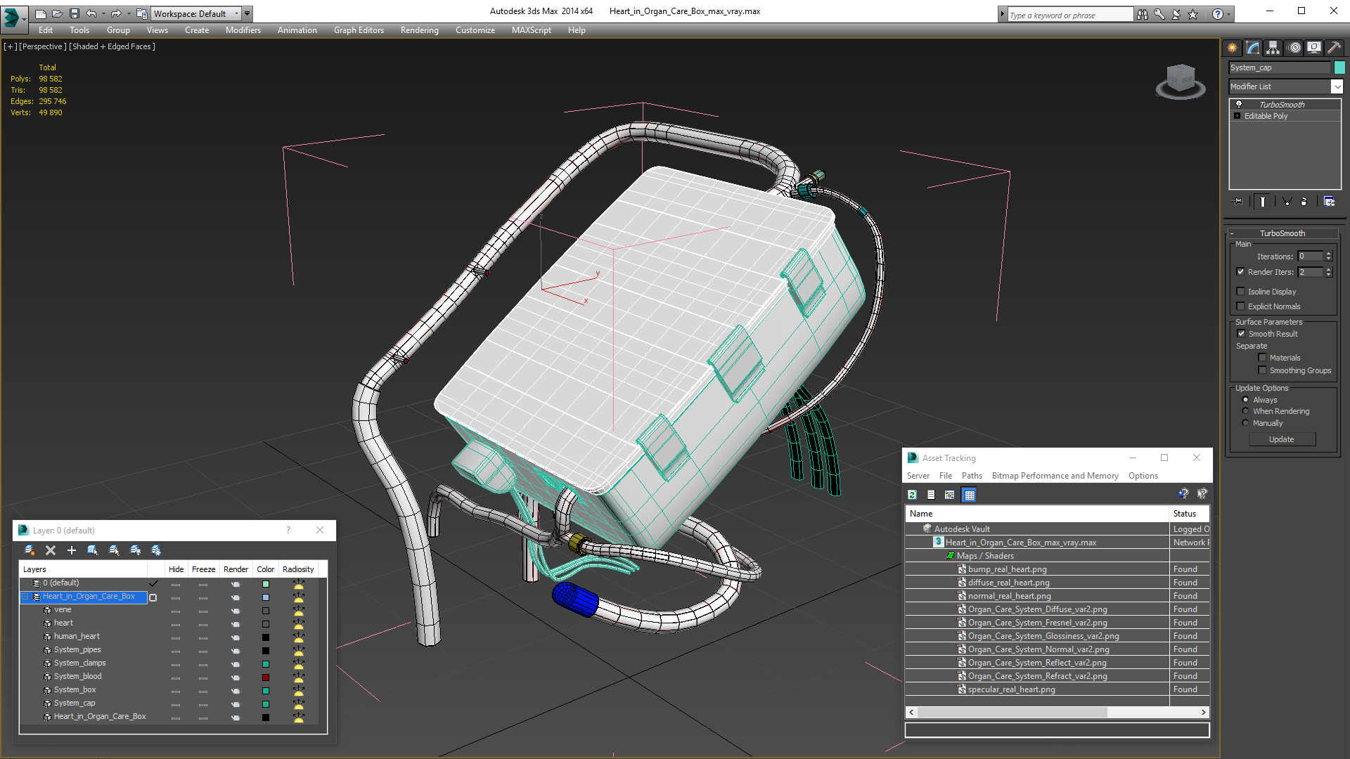 3D Heart in Organ Care Box model