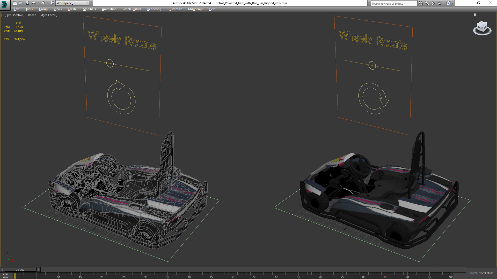 3D model Petrol Powered Kart with Roll Bar Rigged
