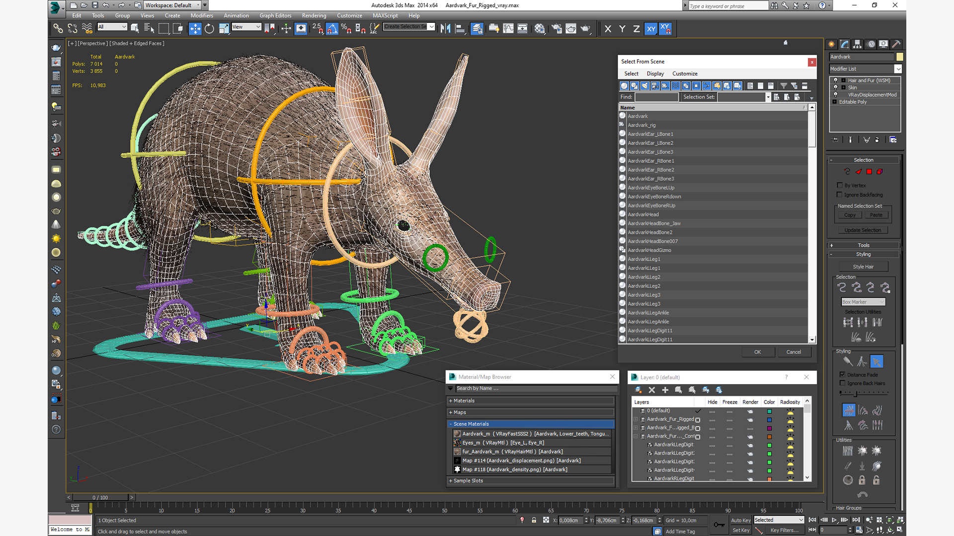 Aardvark Fur Rigged 3D model