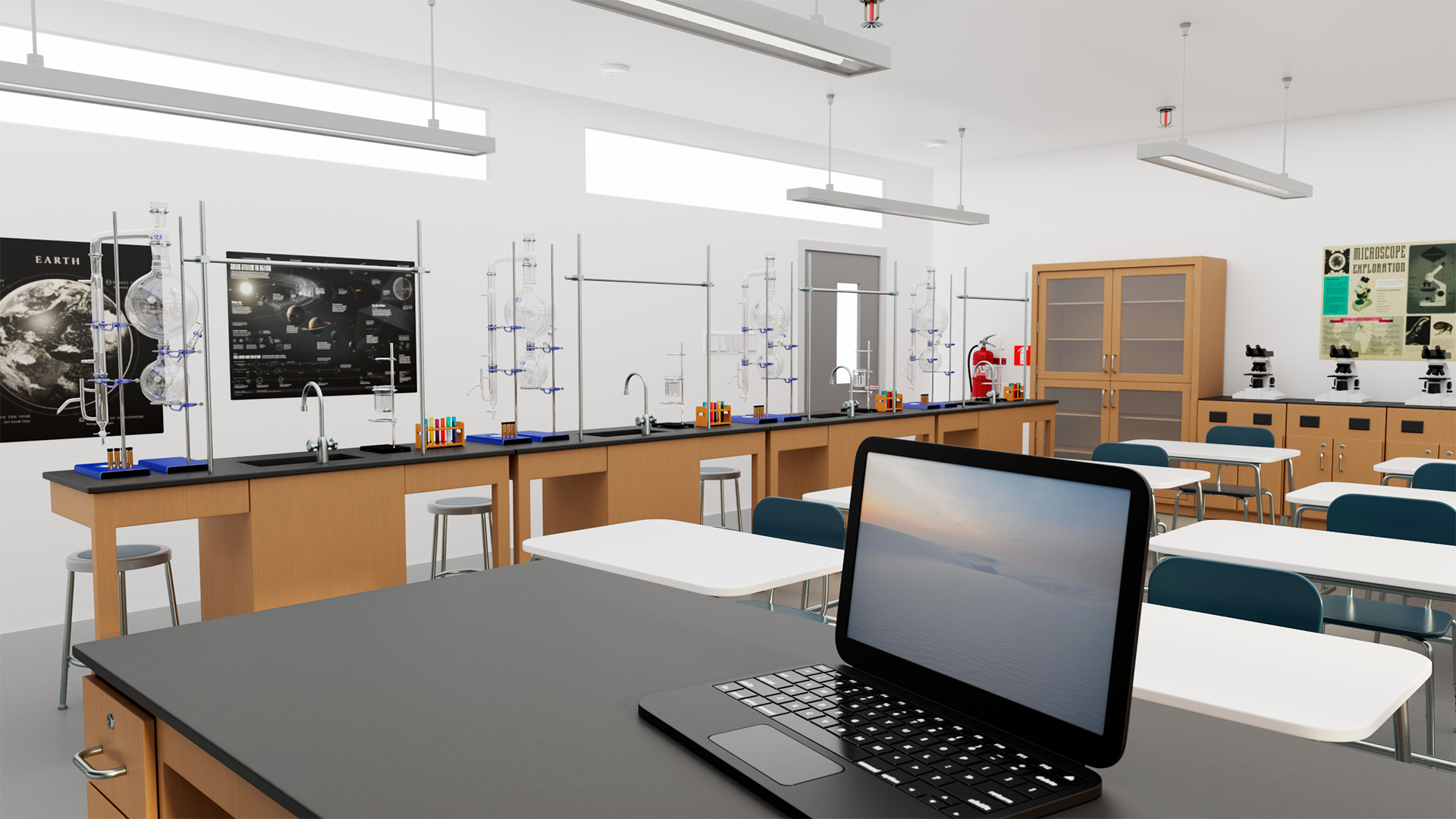 3D Modern School Laboratory Interior with Equipment model