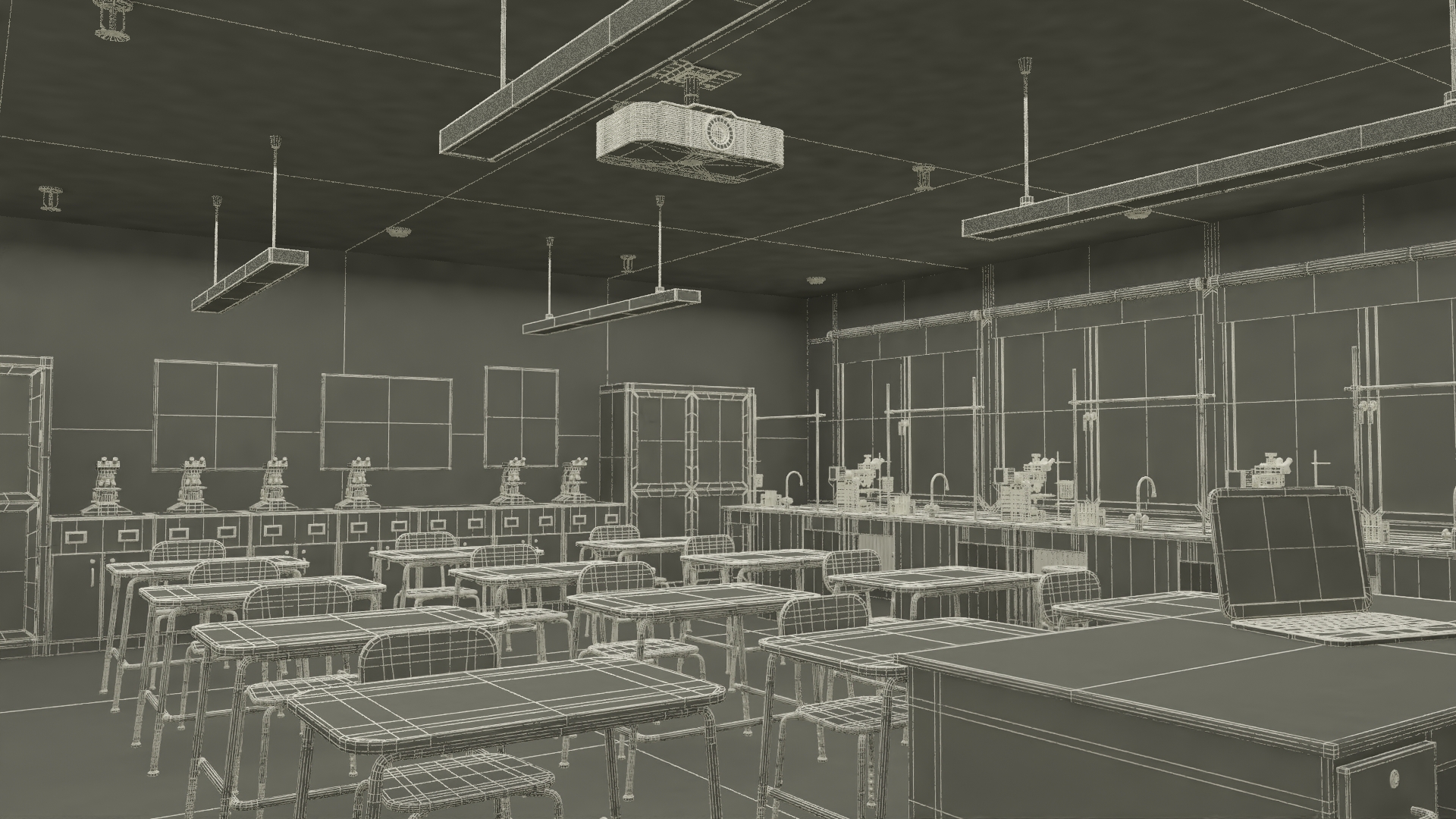 3D Modern School Laboratory Interior with Equipment model