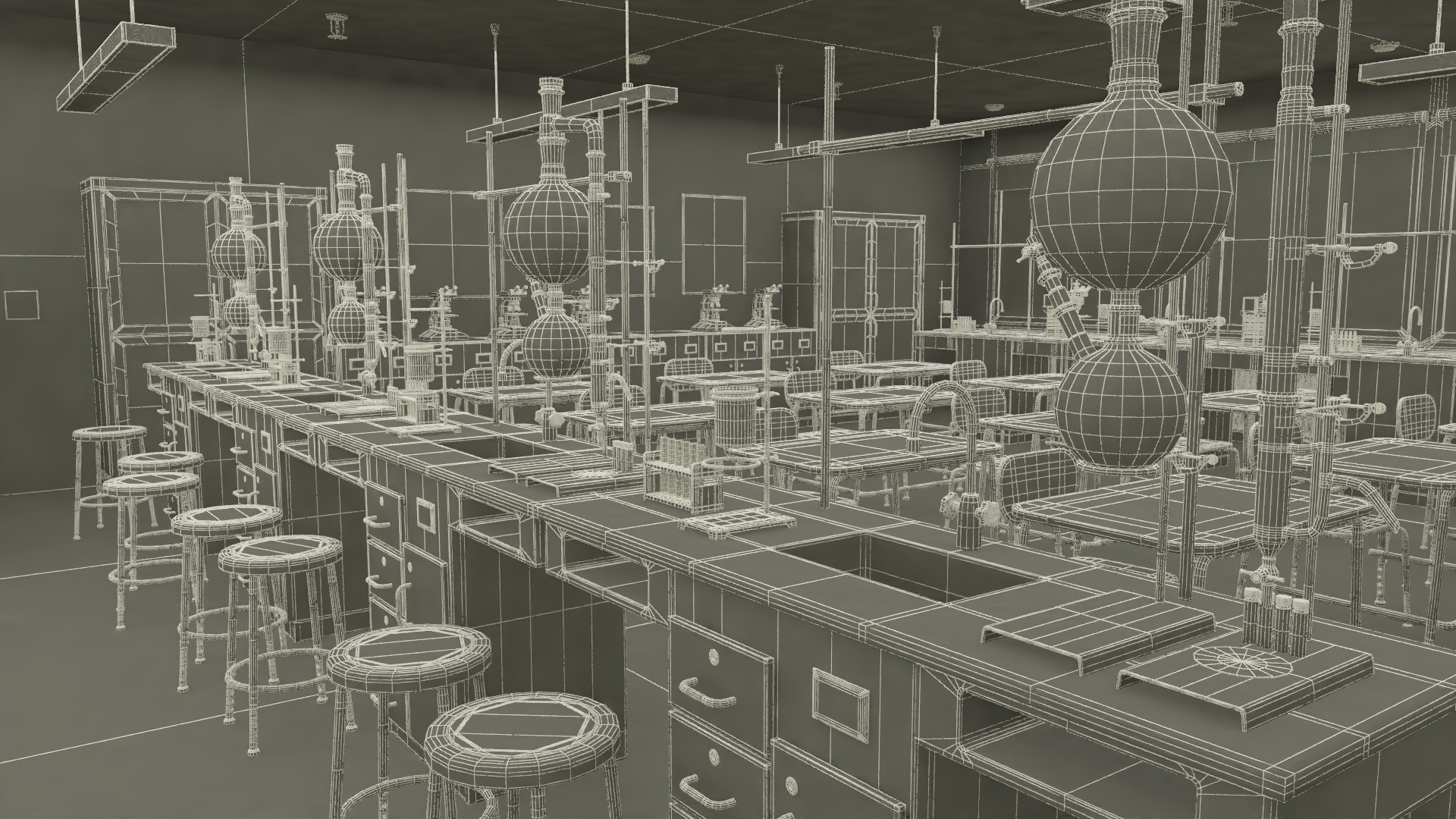 3D Modern School Laboratory Interior with Equipment model