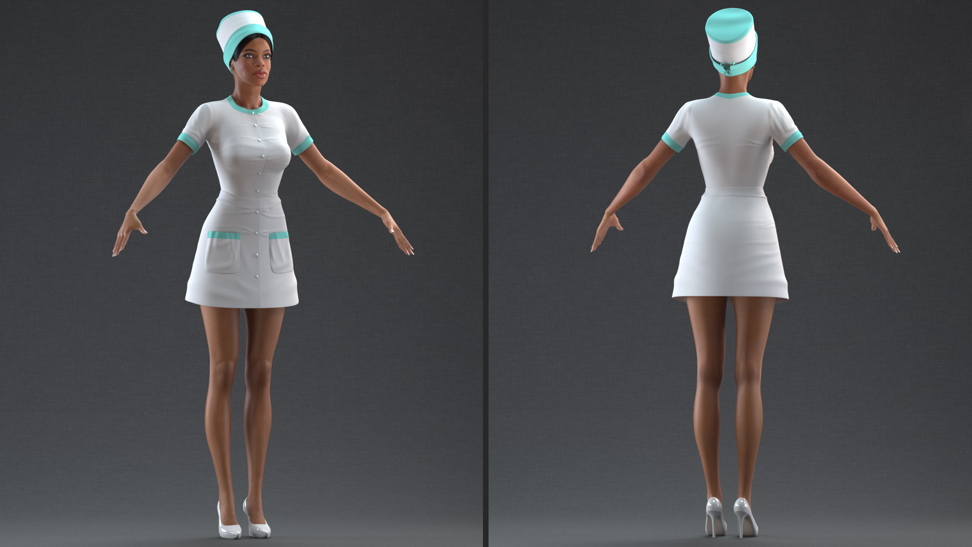 Light Skin Black Nurse Rigged 3D model