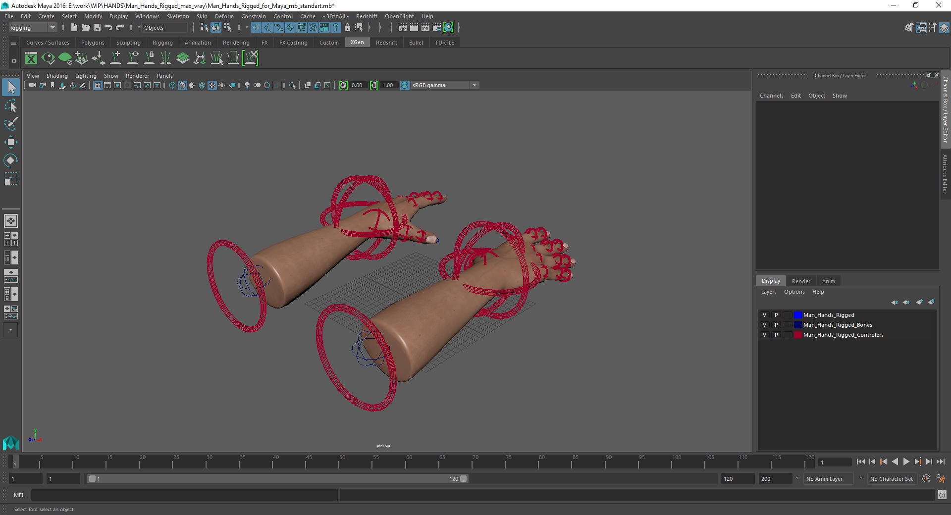 3D model Man Hands Rigged for Maya