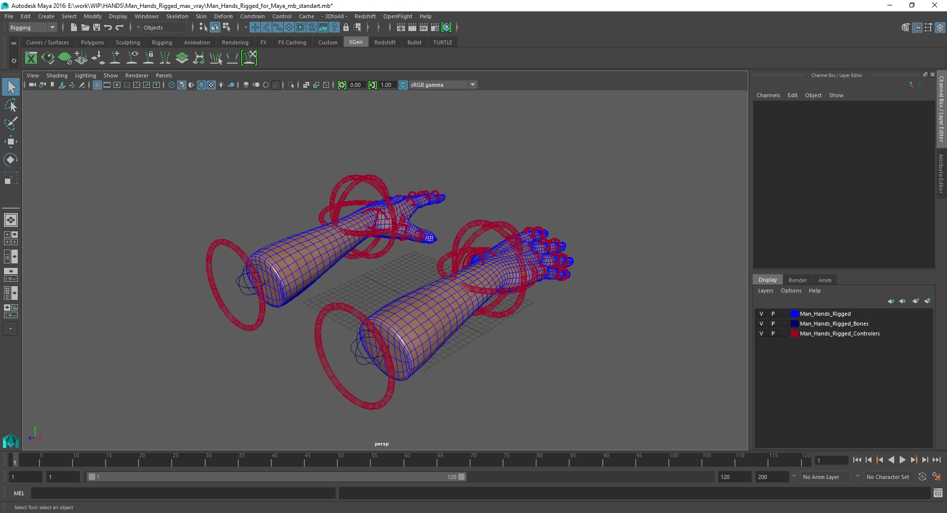 3D model Man Hands Rigged for Maya
