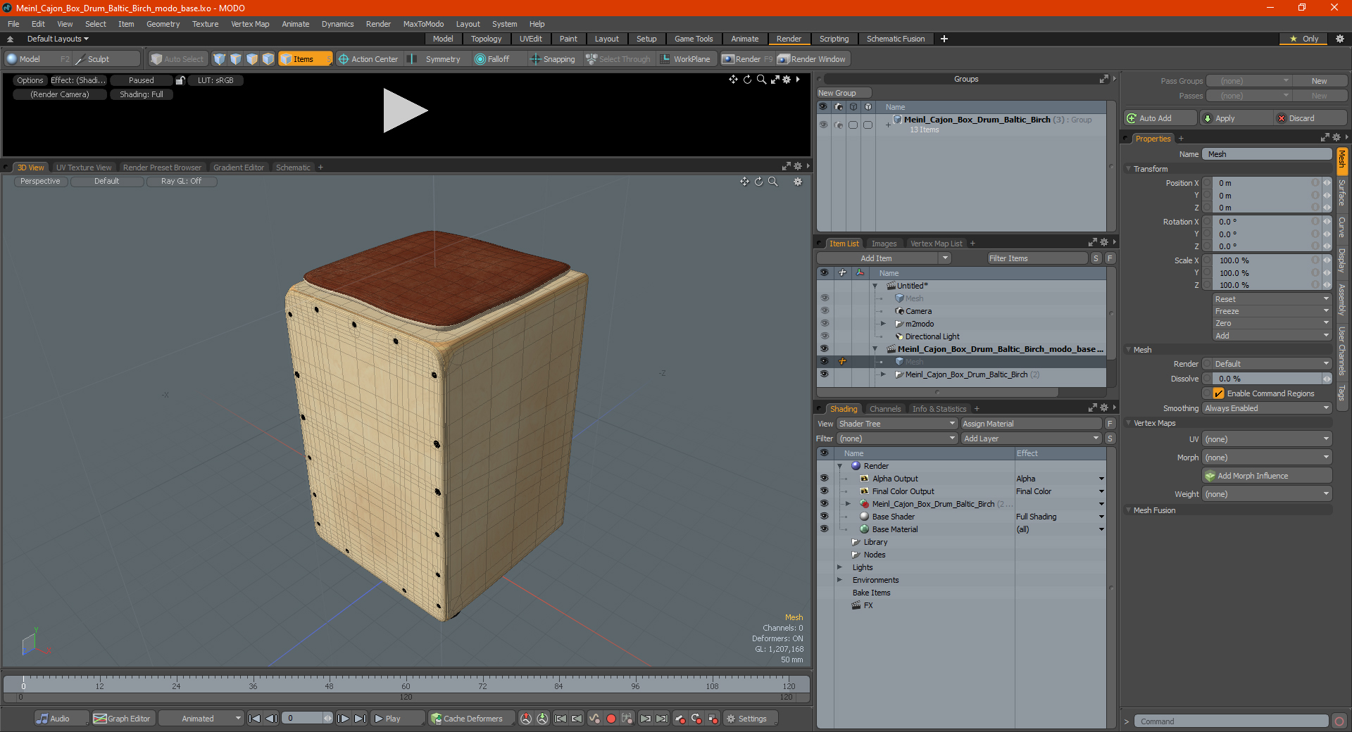 3D Meinl Cajon Box Drum Baltic Birch model