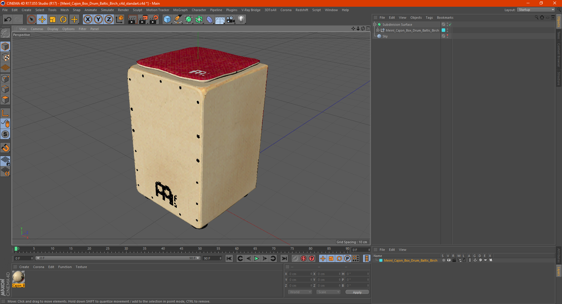 3D Meinl Cajon Box Drum Baltic Birch model