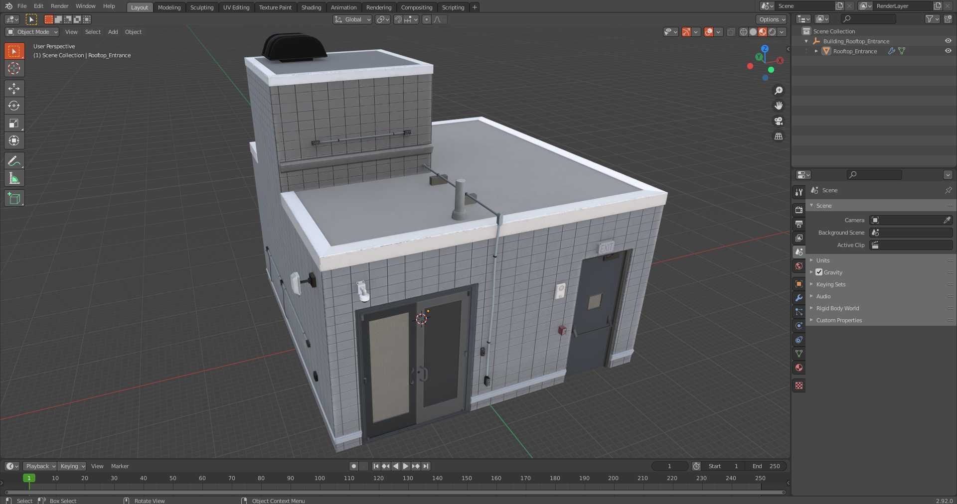 3D model Building Rooftop Entrance