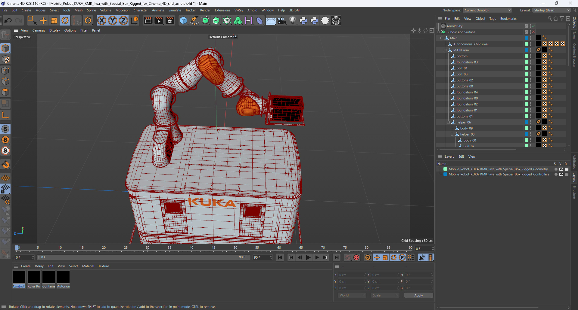 Mobile Robot KUKA KMR Iiwa with Special Box Rigged for Cinema 4D 3D model
