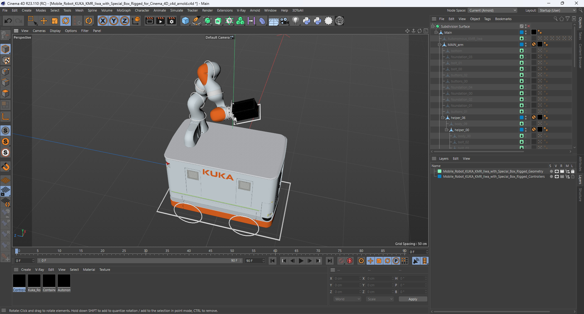 Mobile Robot KUKA KMR Iiwa with Special Box Rigged for Cinema 4D 3D model
