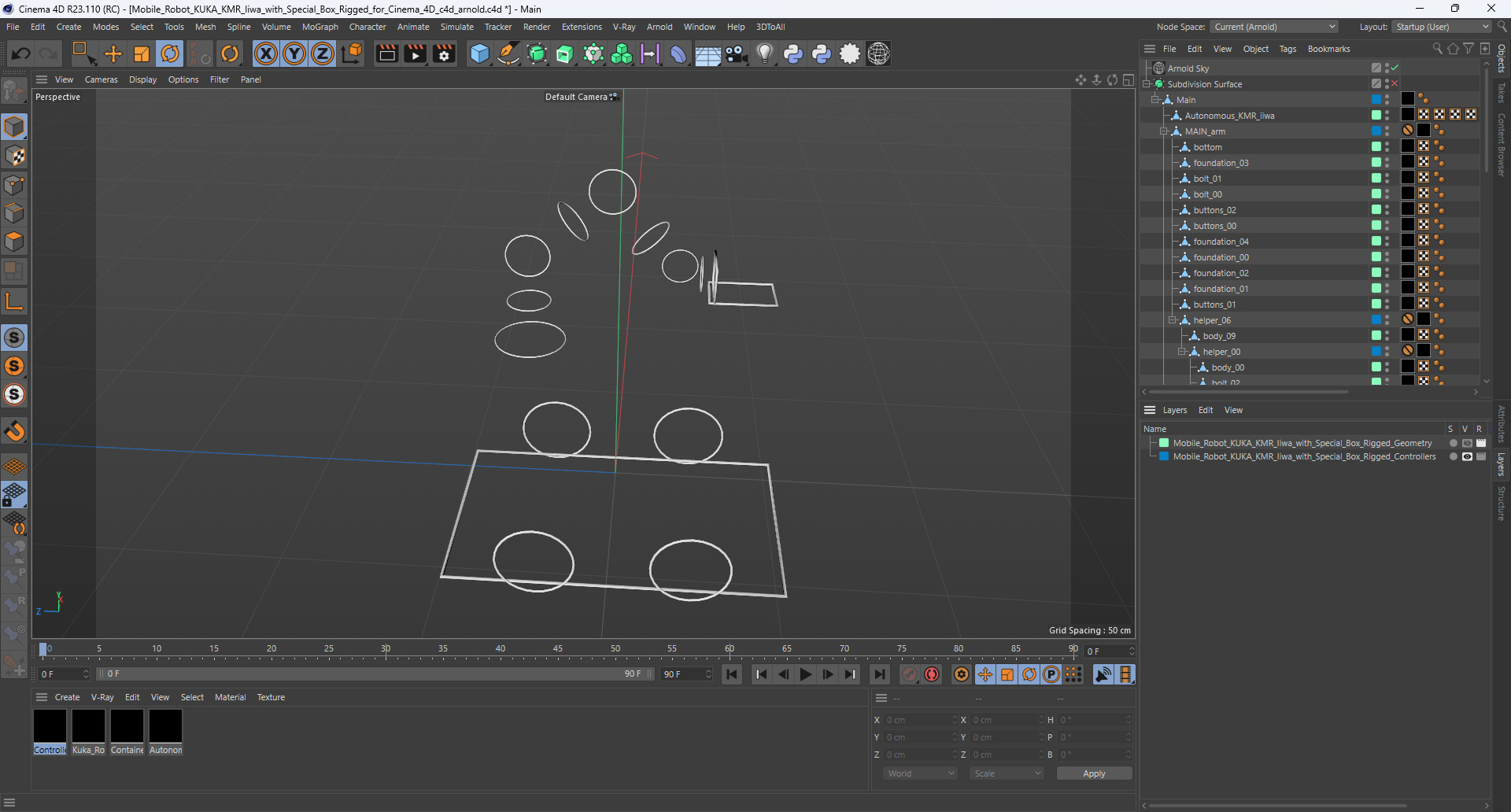 Mobile Robot KUKA KMR Iiwa with Special Box Rigged for Cinema 4D 3D model
