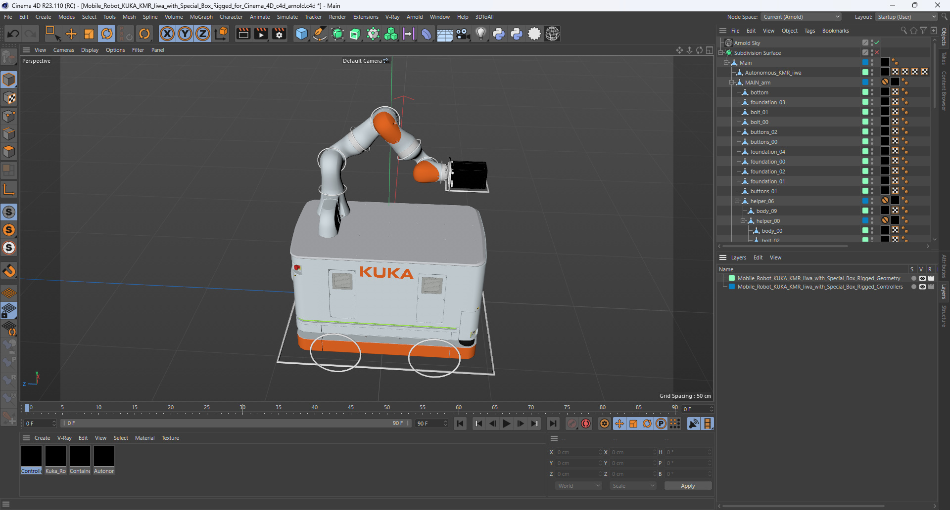 Mobile Robot KUKA KMR Iiwa with Special Box Rigged for Cinema 4D 3D model