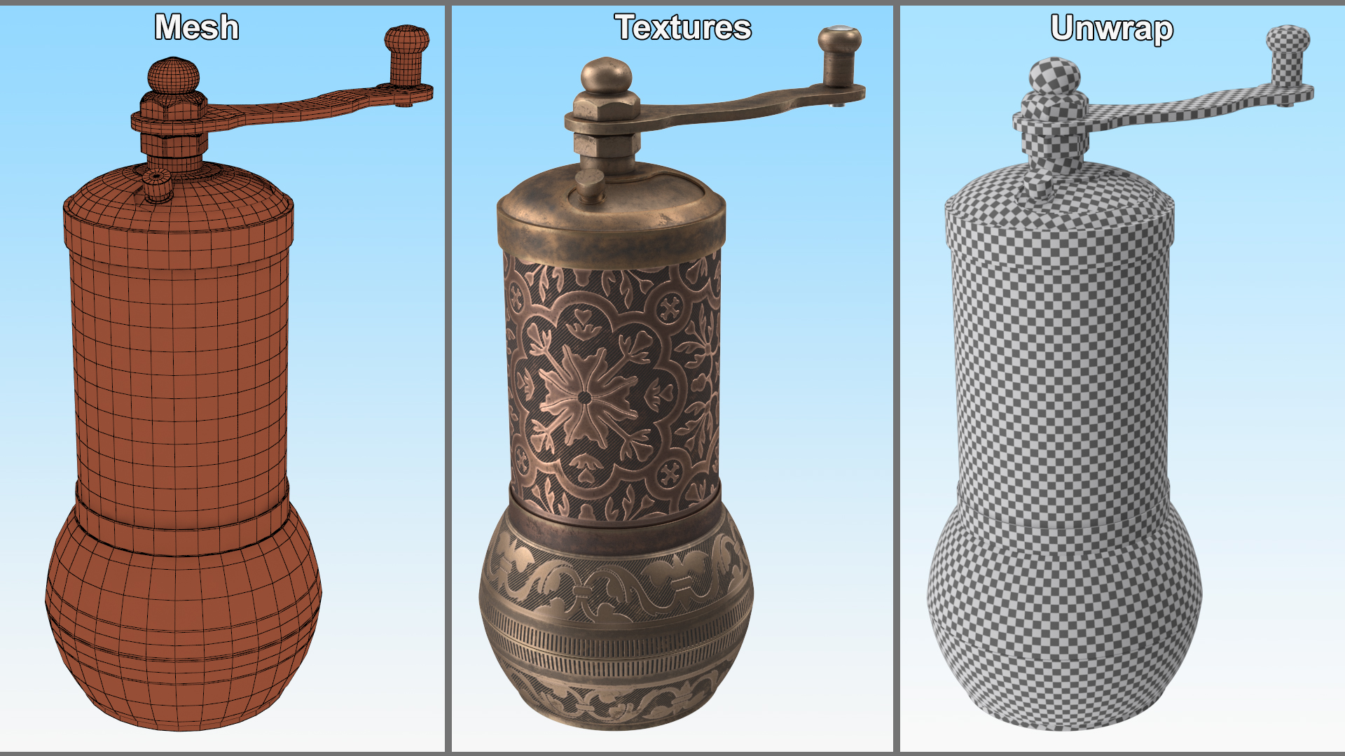 3D Authentic Vintage Bronze Spice Grinder model