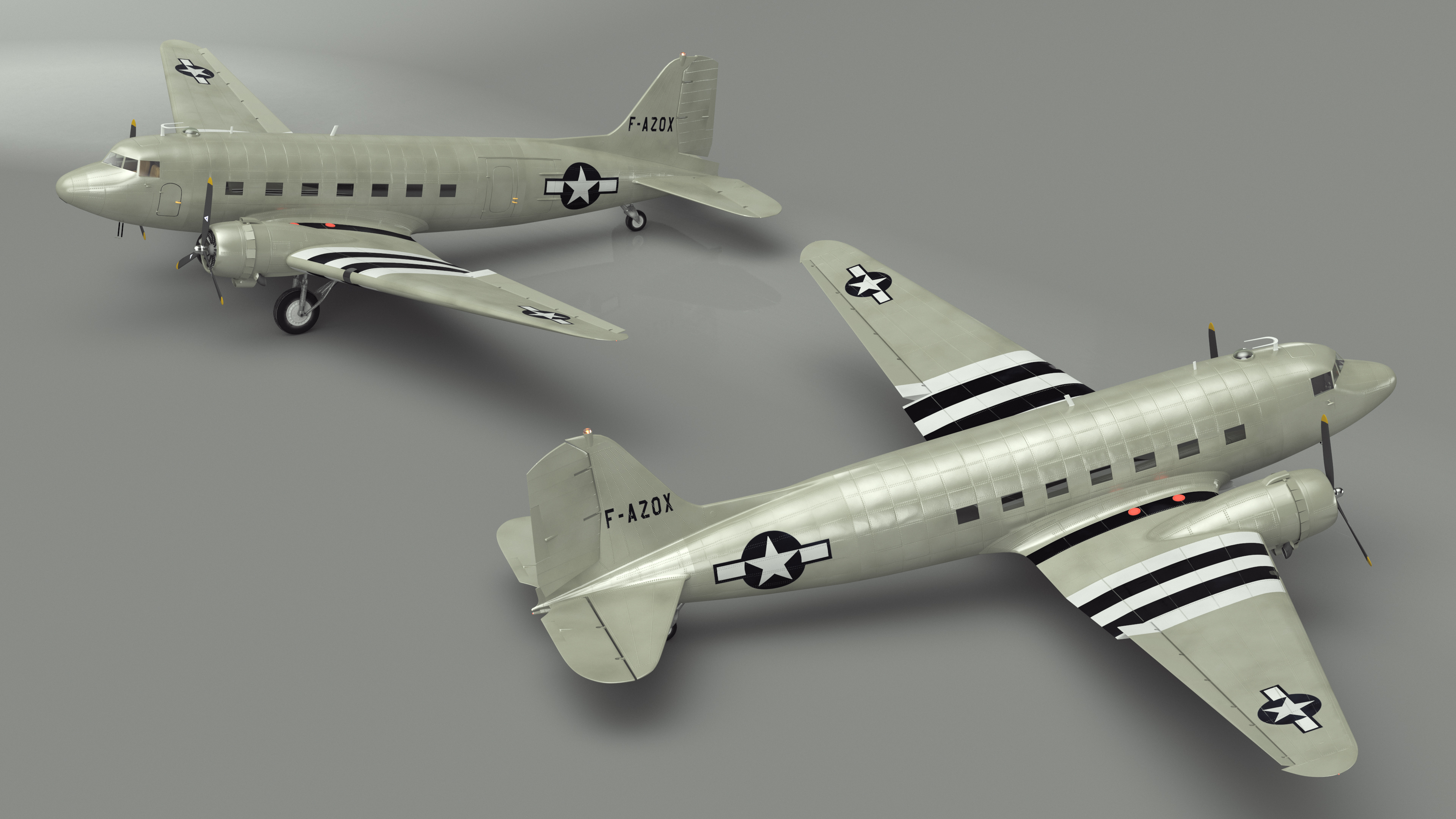 3D World War II C-47 Skytrain Aircraft Rigged for Cinema 4D