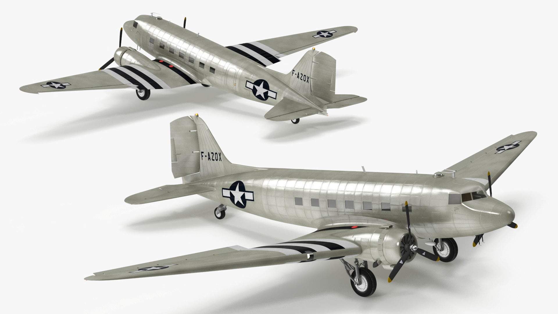 3D World War II C-47 Skytrain Aircraft Rigged for Cinema 4D