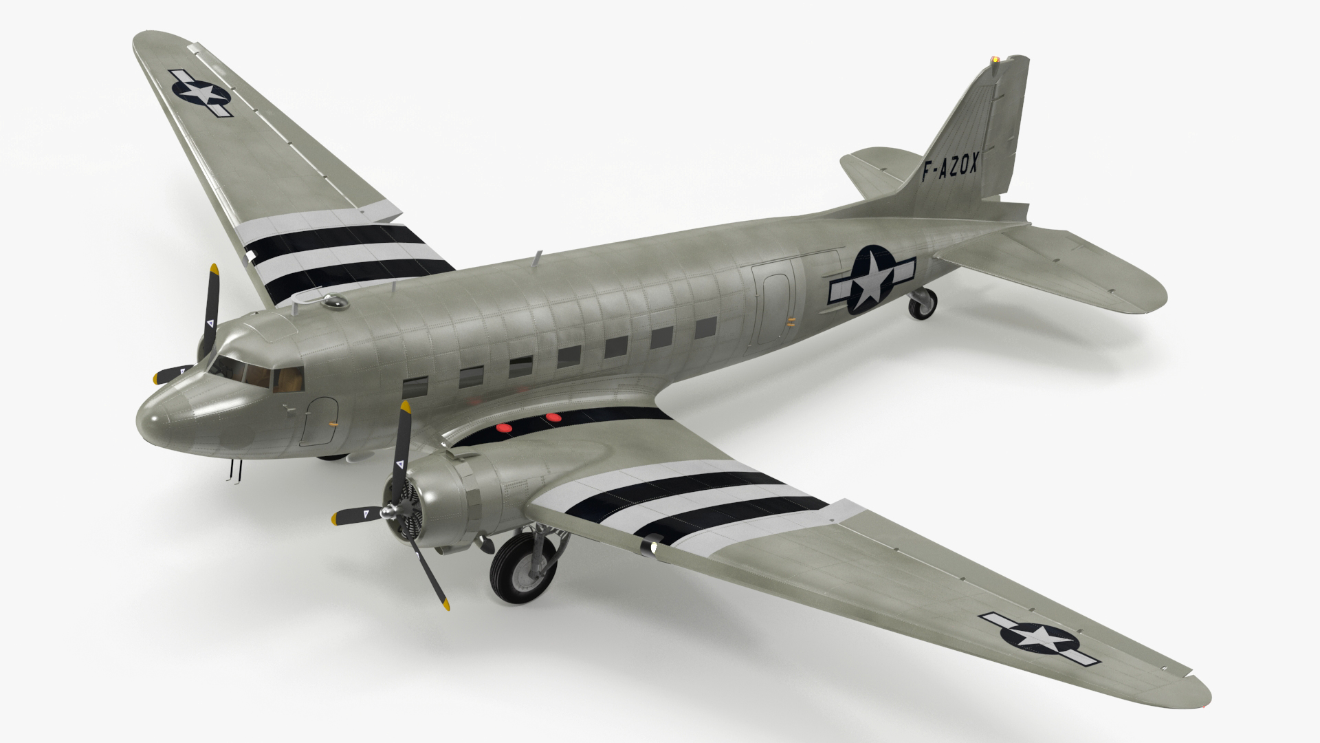 3D World War II C-47 Skytrain Aircraft Rigged for Cinema 4D
