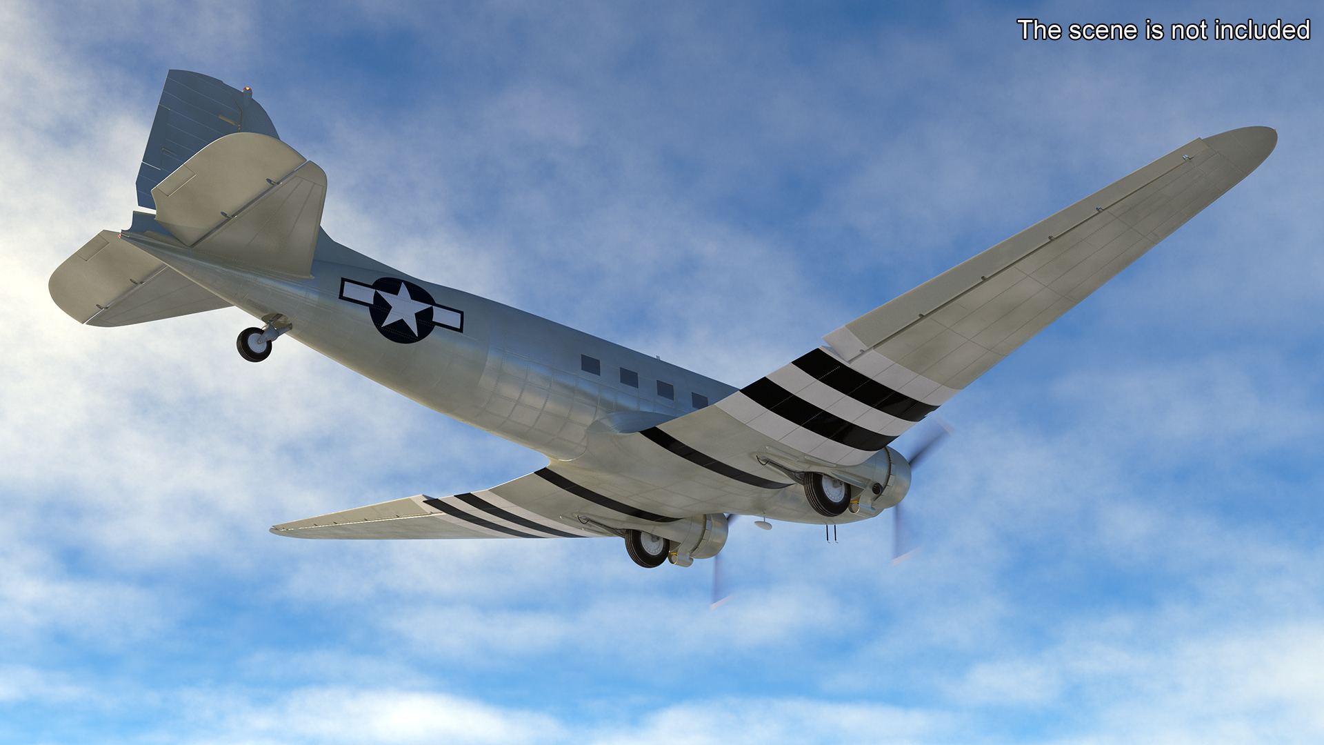 3D World War II C-47 Skytrain Aircraft Rigged for Cinema 4D