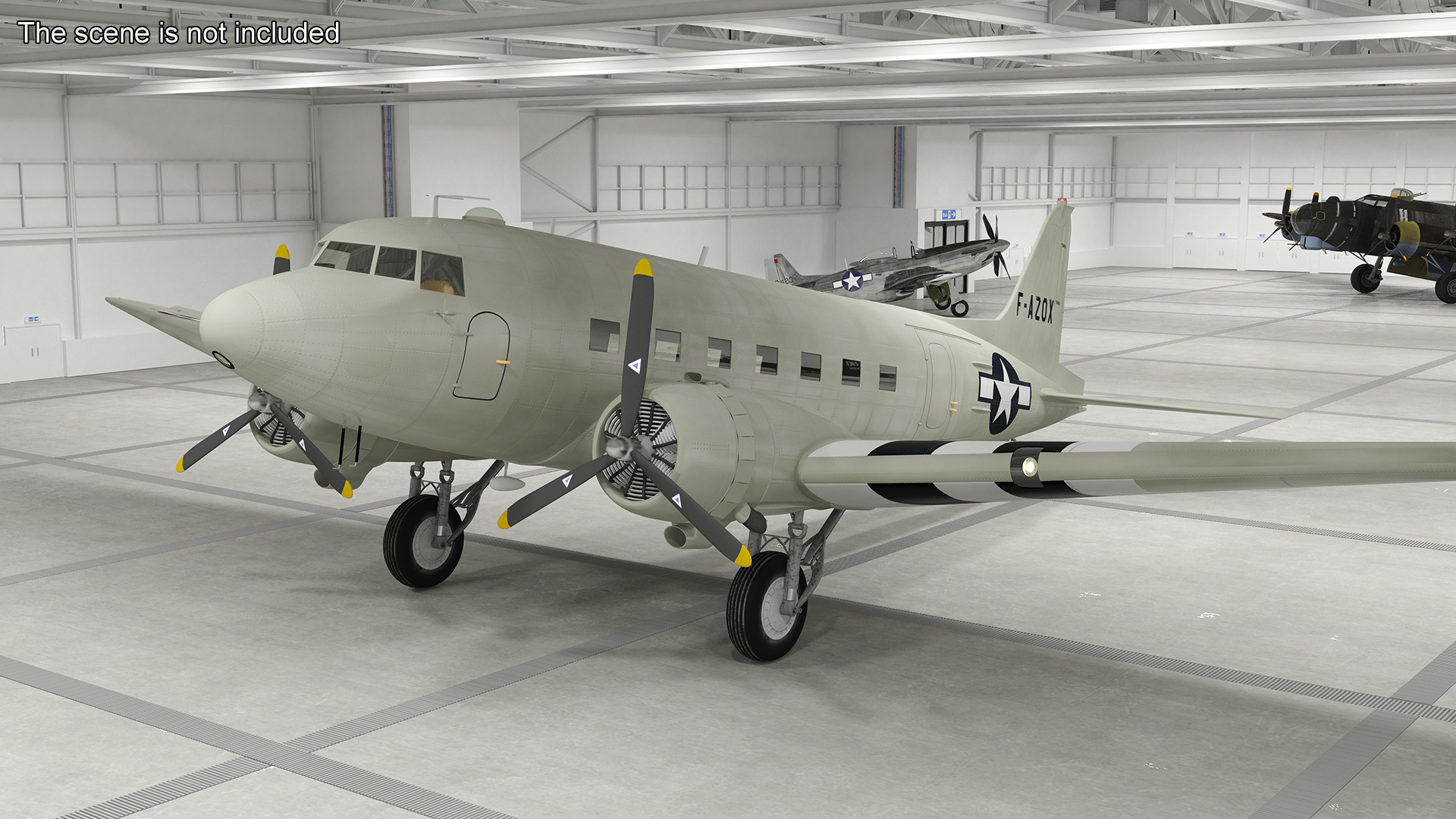 3D World War II C-47 Skytrain Aircraft Rigged for Cinema 4D