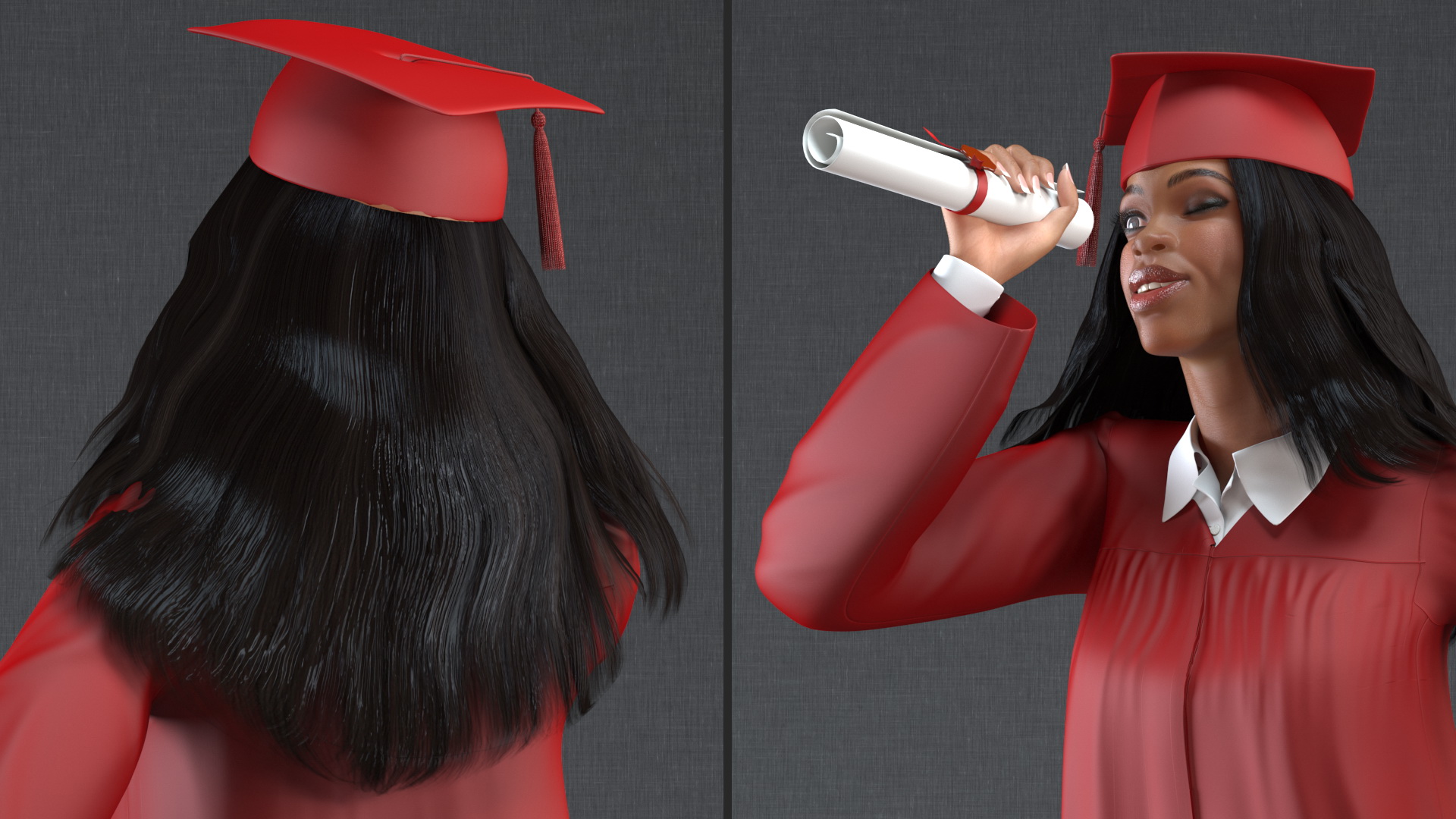 Light Skin Graduation Gown Woman 3D