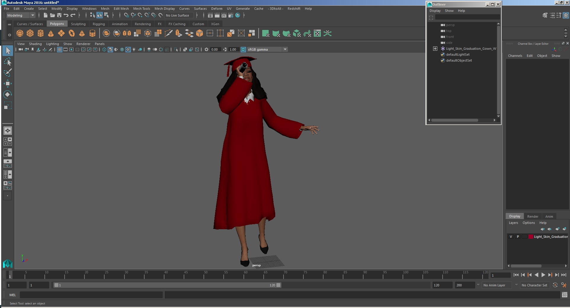 Light Skin Graduation Gown Woman 3D