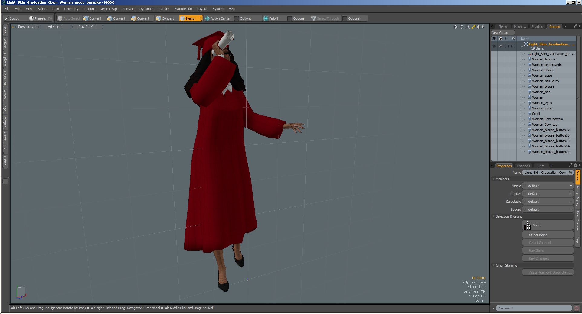 Light Skin Graduation Gown Woman 3D
