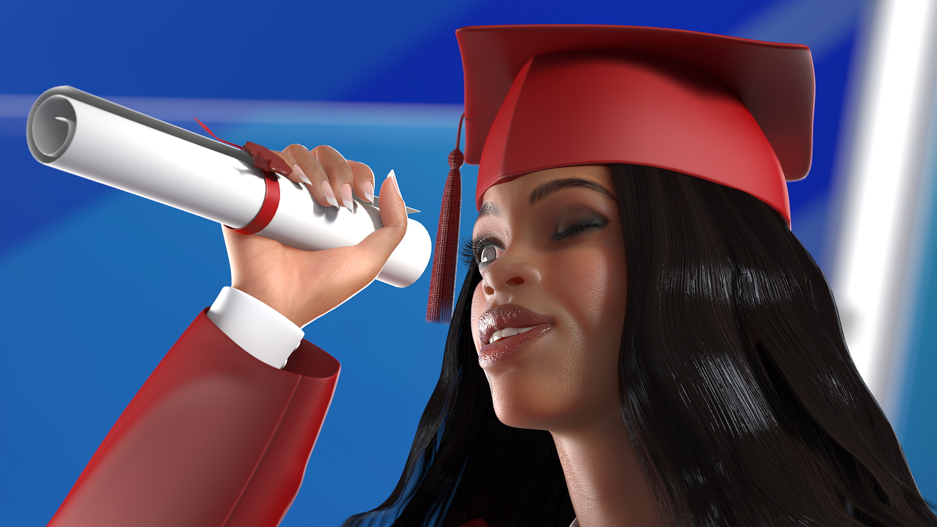 Light Skin Graduation Gown Woman 3D